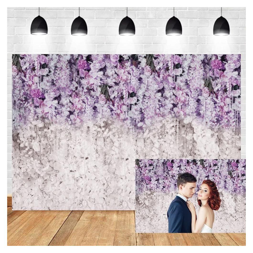 Fondo de Fotografía OERJU 10x7ft Floral Lavanda y Blanca