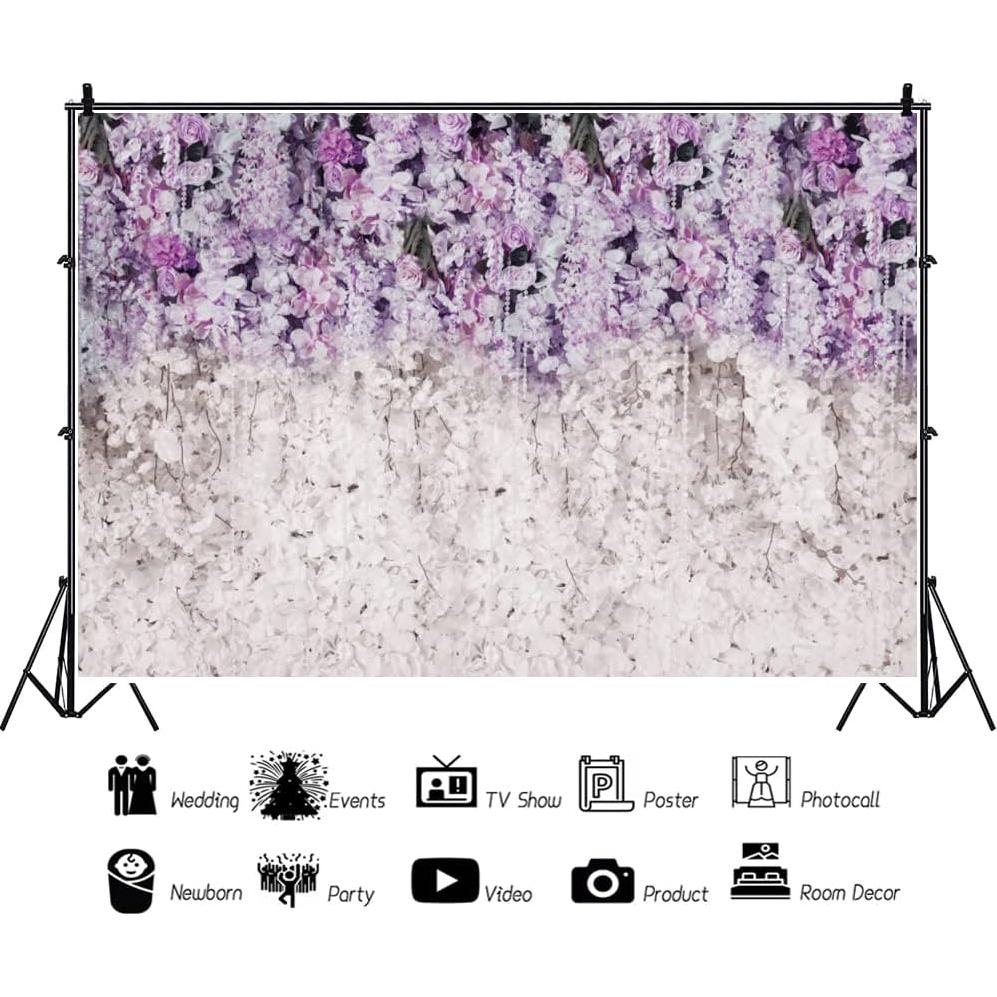 Fondo de Fotografía OERJU 10x7ft Floral Lavanda y Blanca