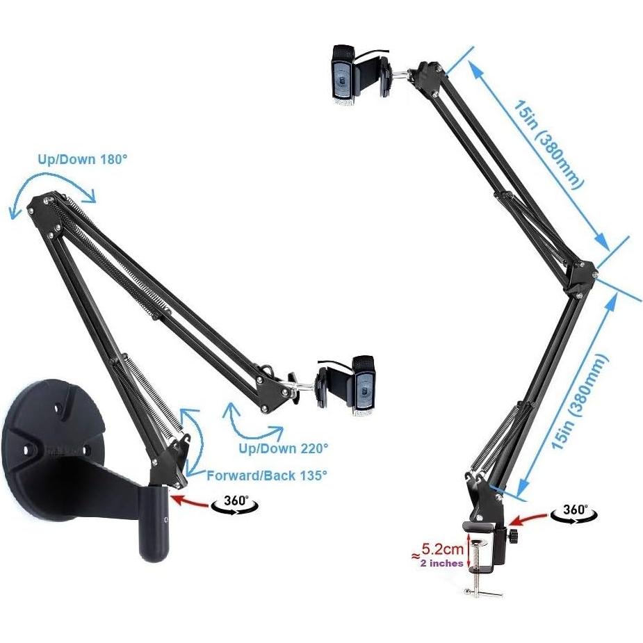 AceTaken Webcam Stand Kit, 2in1 Wall Mount and Clamp Arm Holder for Logitech C920 C920s C922x C930e C925e Brio