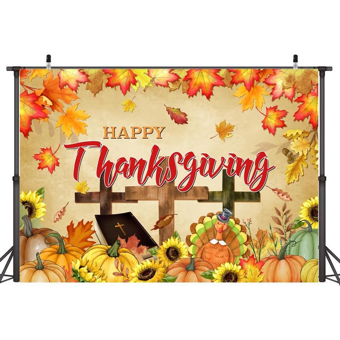 Fall Thanksgiving Backdrops Pumpkin Patch Decorations Autumn Farm Harvest Turkey Maple Leaves Sunflower Banner Photography Background Friendsgiving Party Supplies Photo Studio Booth Prop 7x5ft
