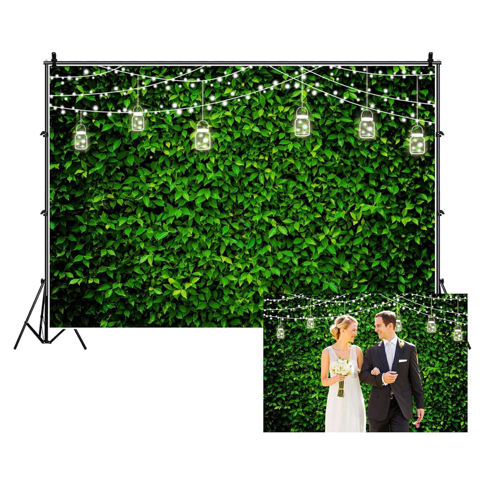 Renaiss 8x6ft Green Leaves Backdrop Spring Greenery Lawn Glitter Lights Nature Botanical Wedding Wall Photography Background for Newborn Baby Shower Birthday Party Decor Photo Booth Props