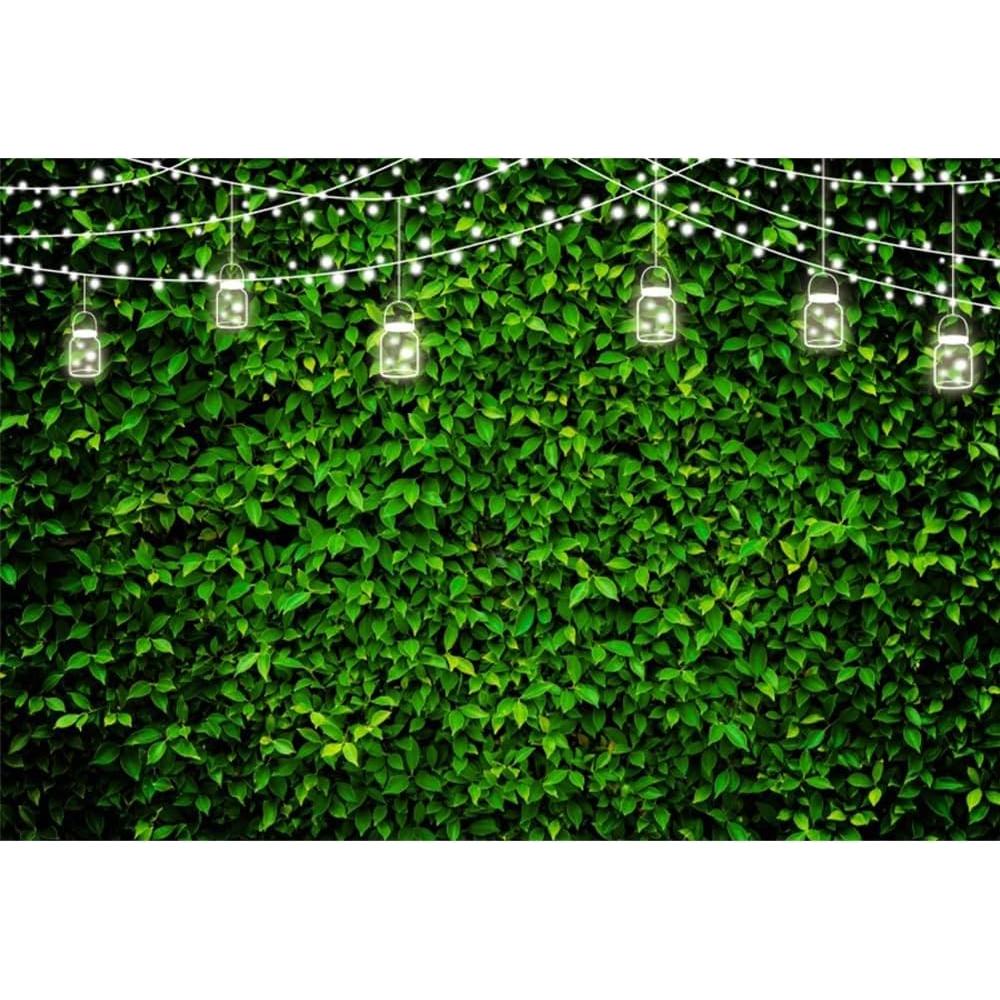 Renaiss 8x6ft Green Leaves Backdrop Spring Greenery Lawn Glitter Lights Nature Botanical Wedding Wall Photography Background for Newborn Baby Shower Birthday Party Decor Photo Booth Props