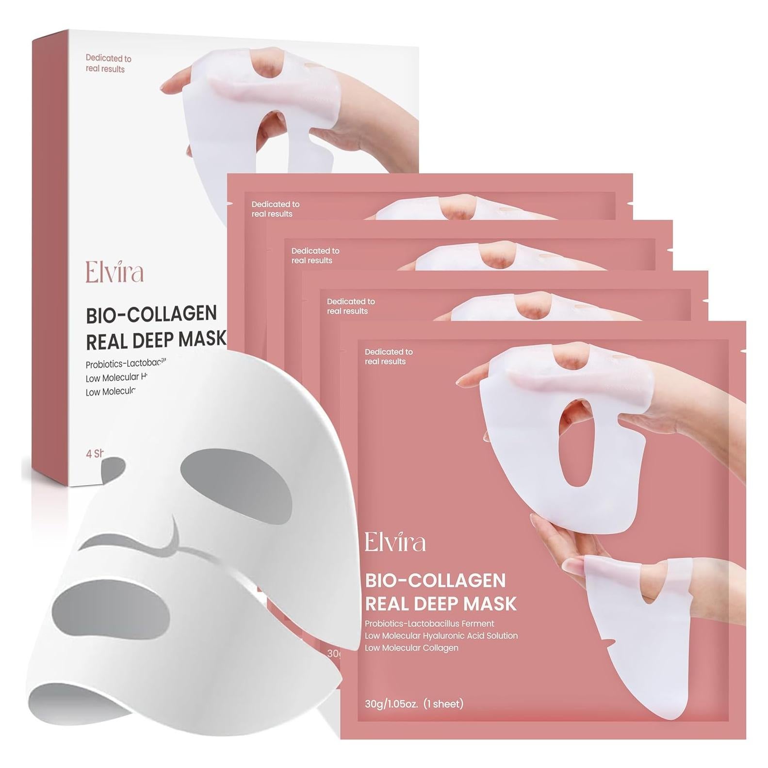 Mascarilla Facial Bio-Colágeno Elvira - Hidratante Noche 4 Pzas