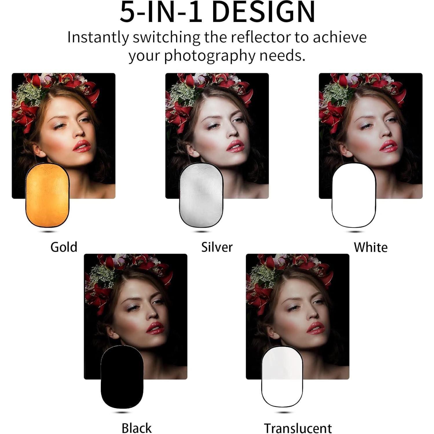 Kit Reflector 5-en-1 Selens 100x150cm con Soporte y Funda