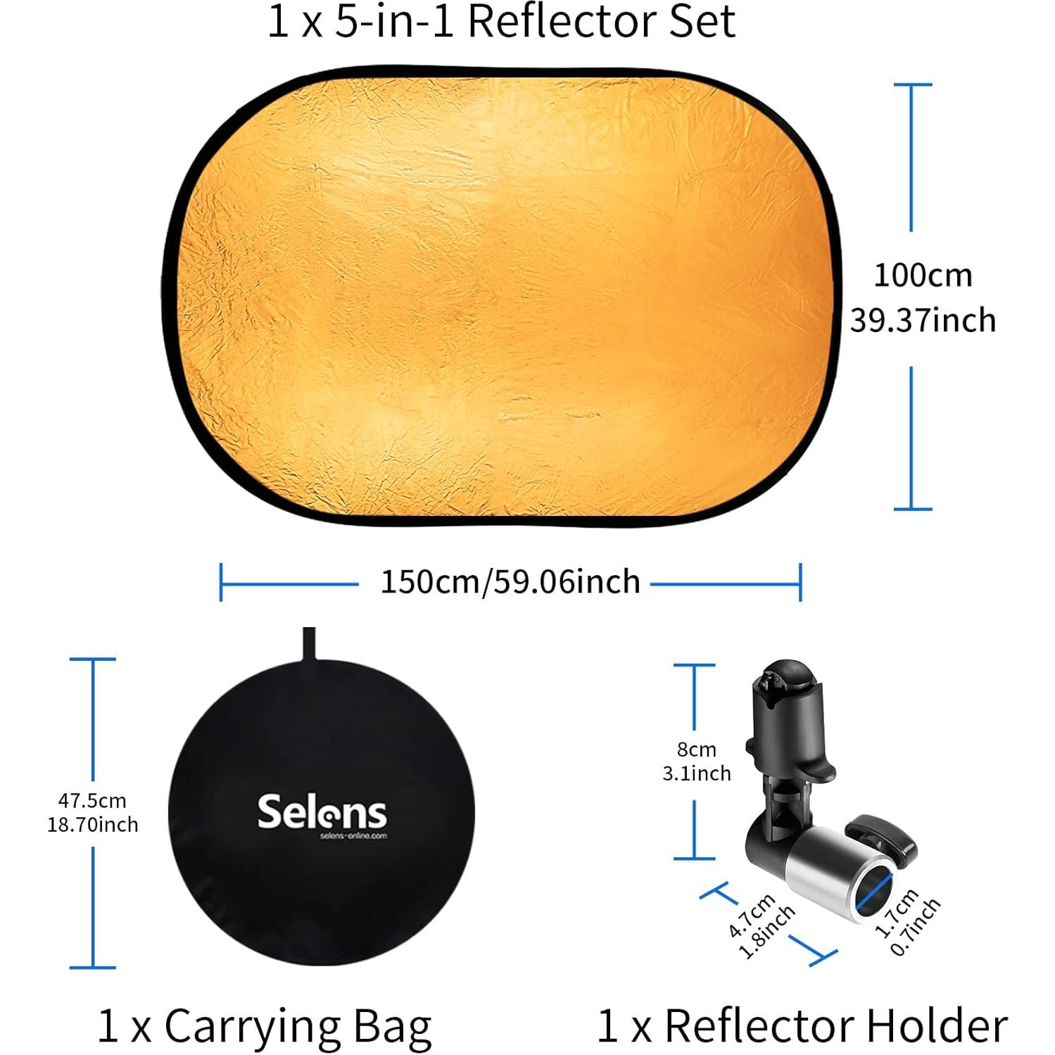 Kit Reflector 5-en-1 Selens 100x150cm con Soporte y Funda