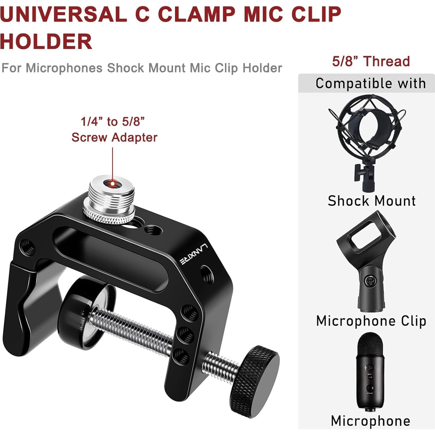 Soporte de Micrófono C Clamp Lanxire con Adaptador 1/4" a 5/8"