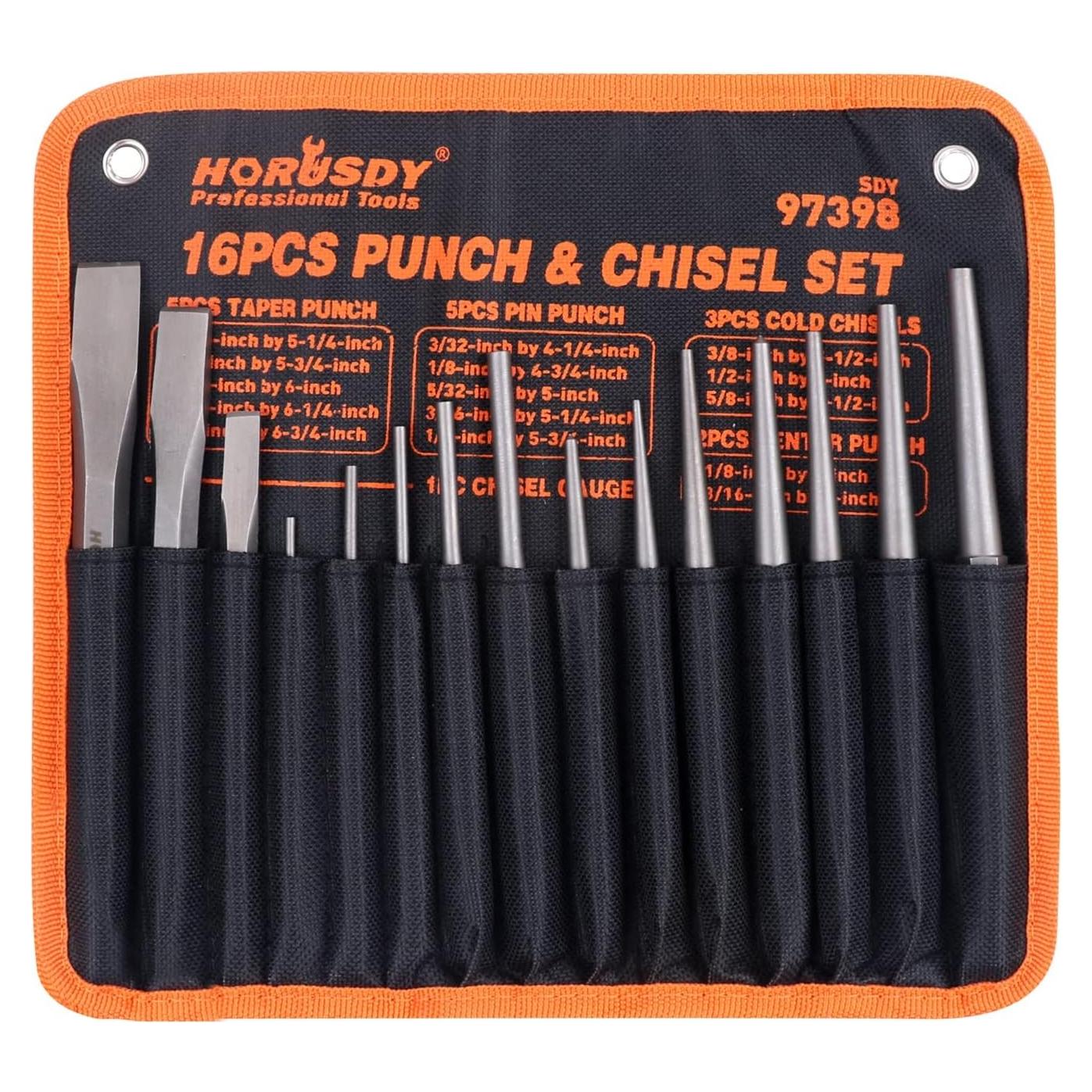 Juego de Punch y Cinceles 16 Piezas HORUSDY CR-V