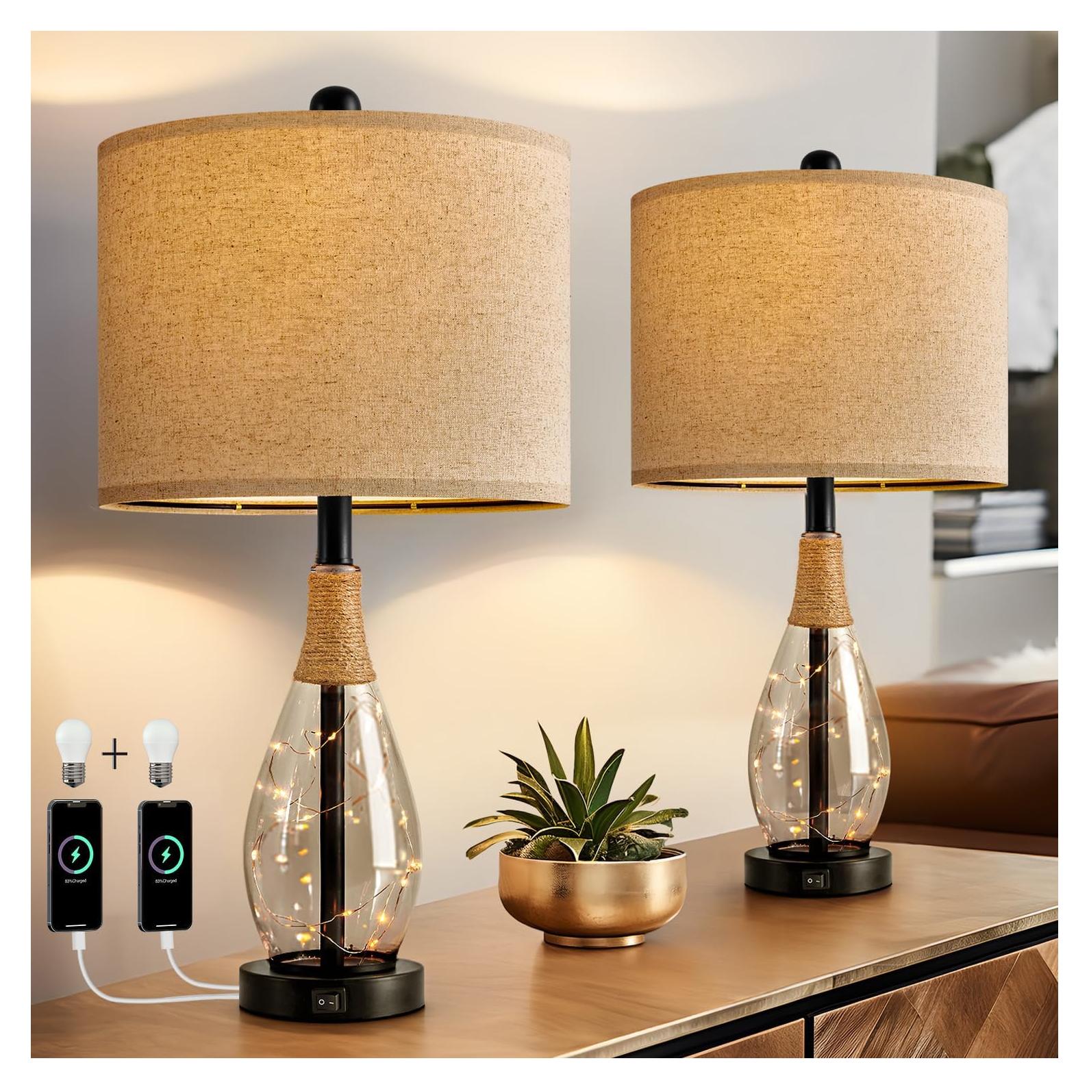 Lámparas de Mesa OYEARS Juego de 2 Negro 30.5x58.4cm USB