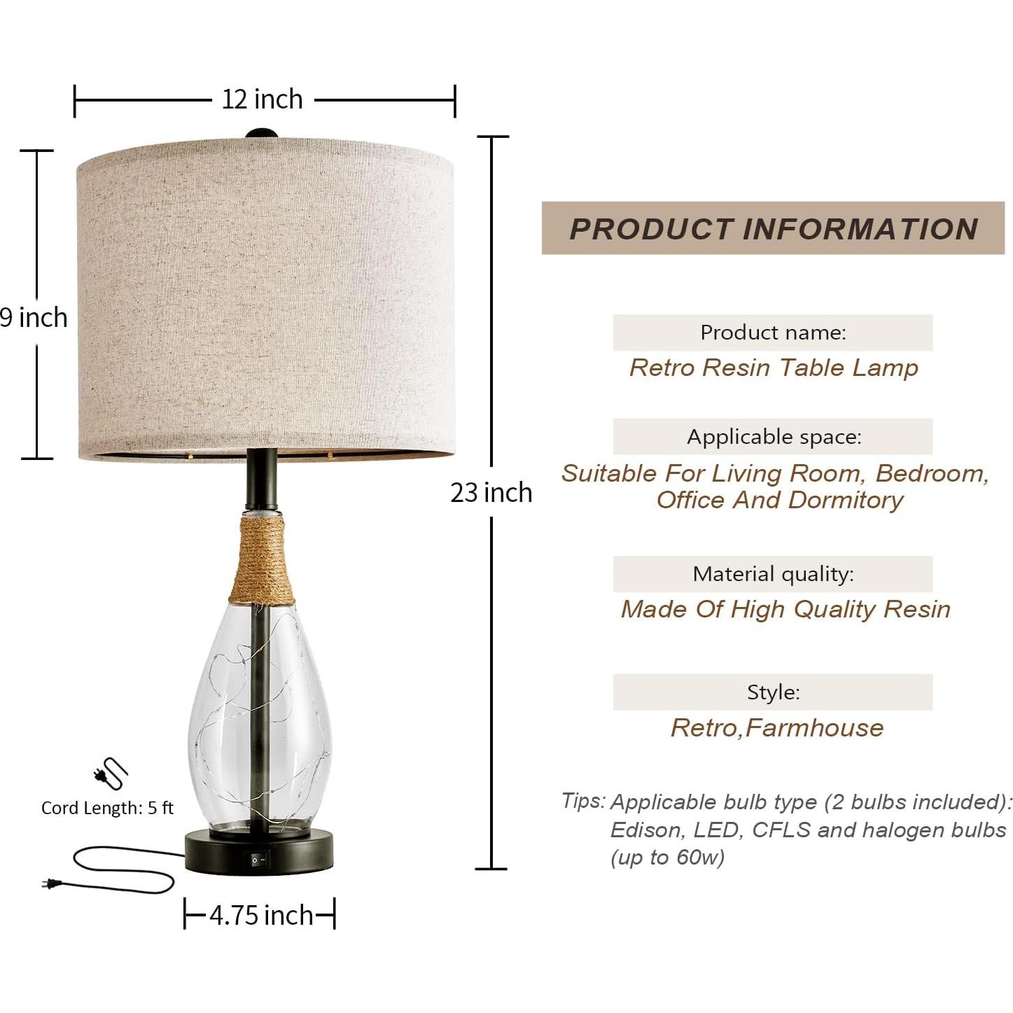 Lámparas de Mesa OYEARS Juego de 2 Negro 30.5x58.4cm USB