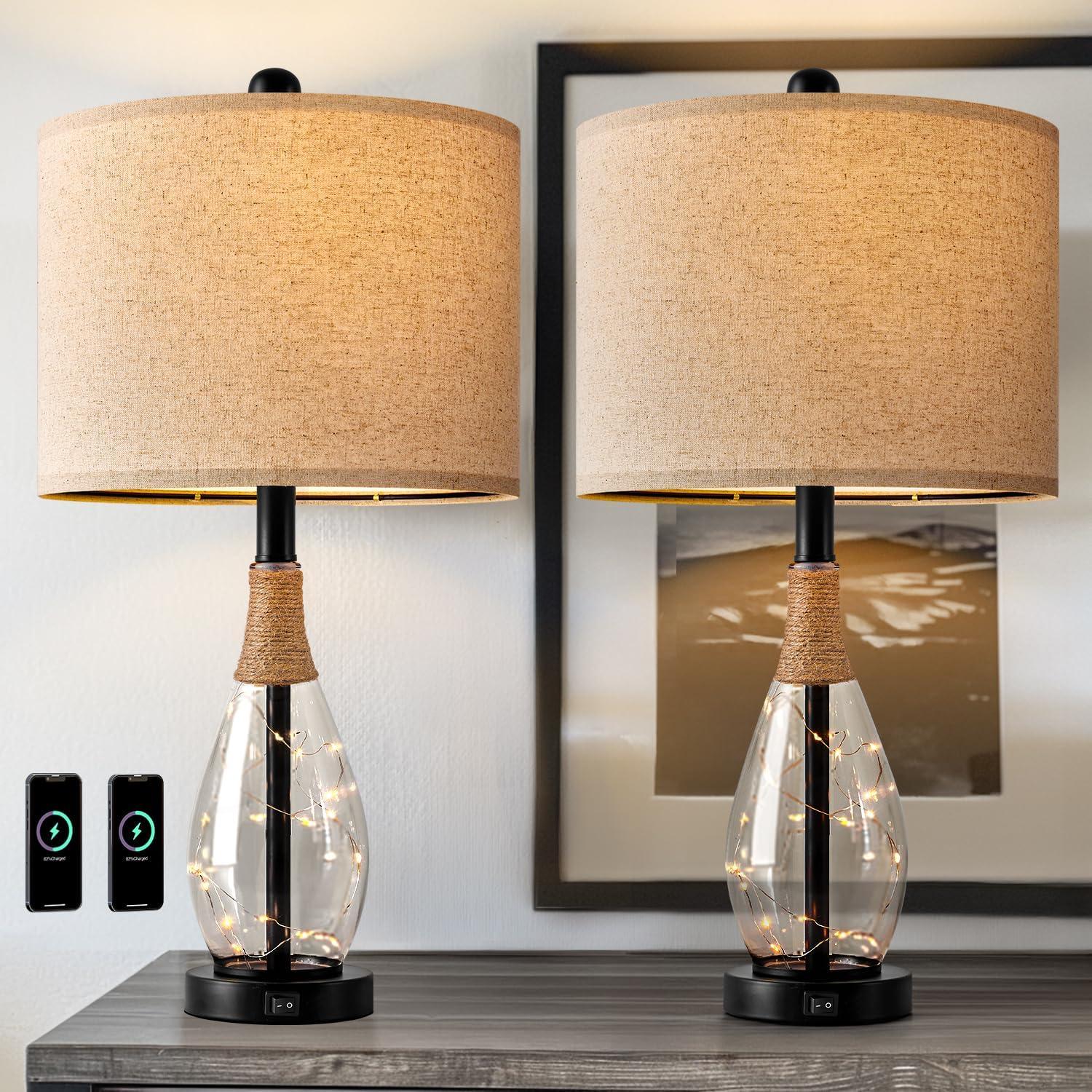 Lámparas de Mesa OYEARS Juego de 2 Negro 30.5x58.4cm USB