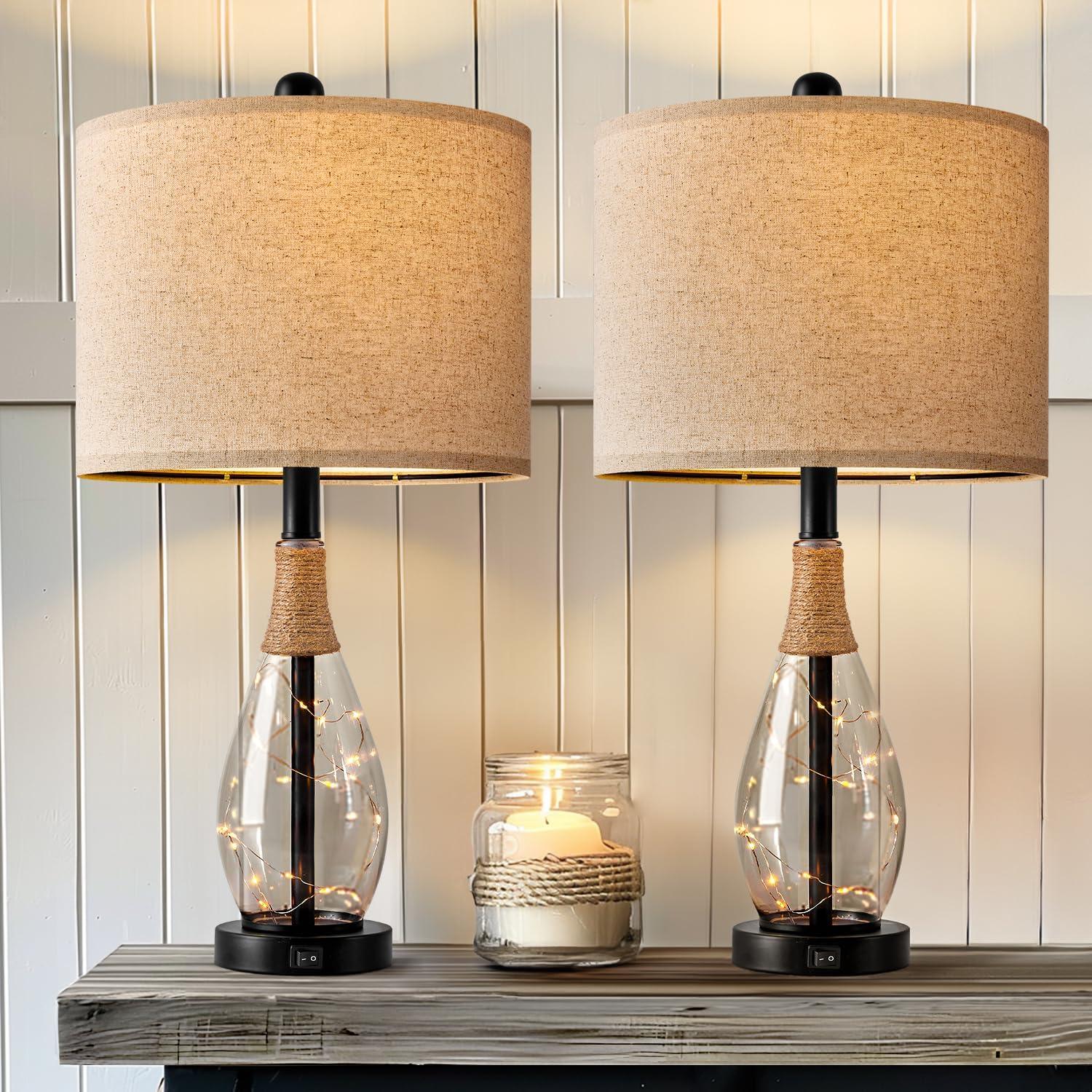 Lámparas de Mesa OYEARS Juego de 2 Negro 30.5x58.4cm USB