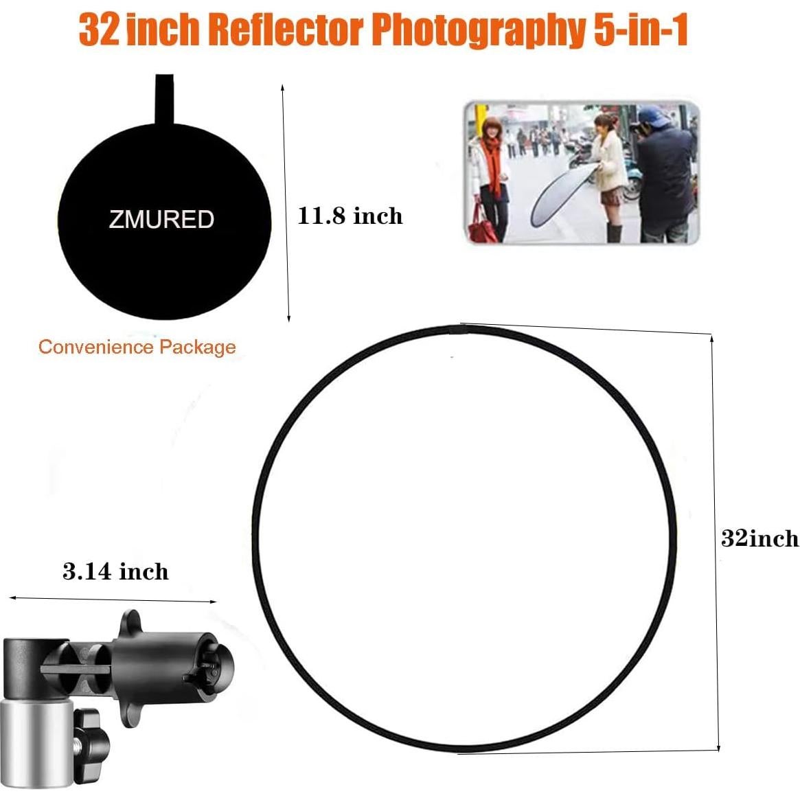 Reflector de Fotografía 5 en 1 ZMURED 80 cm con Soporte y Bolsa