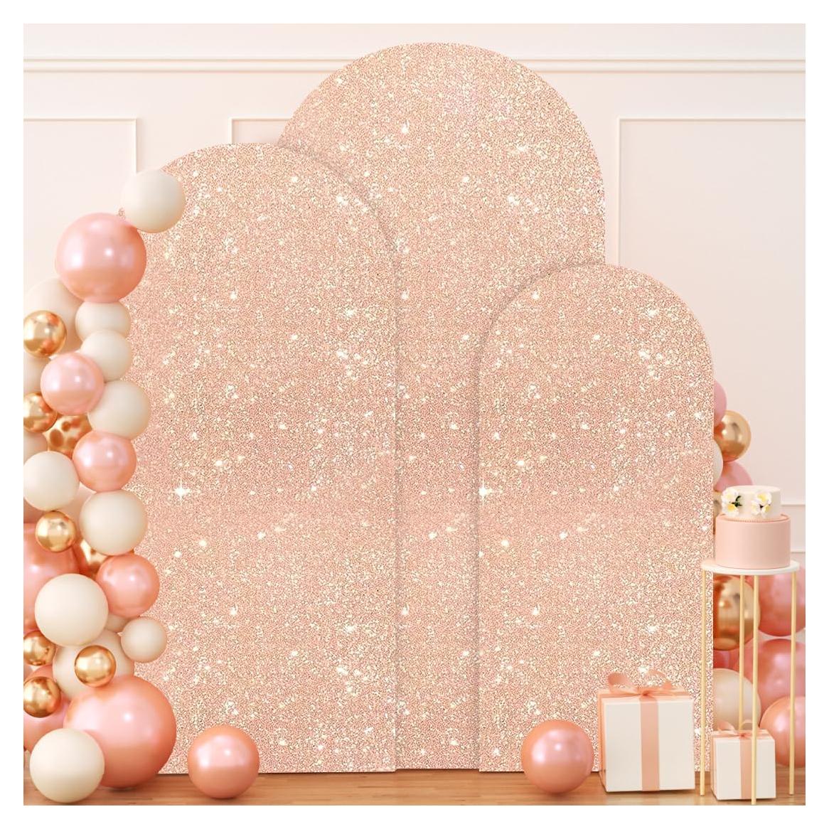 Juego de 3 Fundas de Arco Brillantes FUHSY Rosa Dorado 1.8m-2.2m