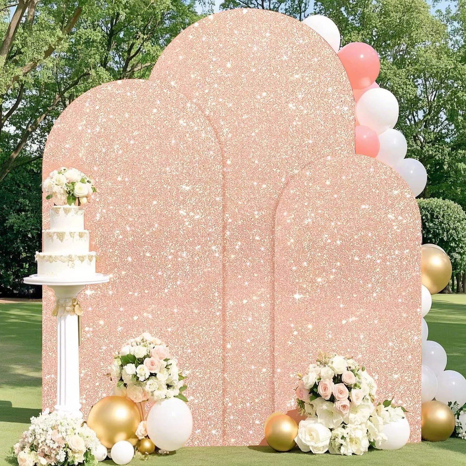 Juego de 3 Fundas de Arco Brillantes FUHSY Rosa Dorado 1.8m-2.2m