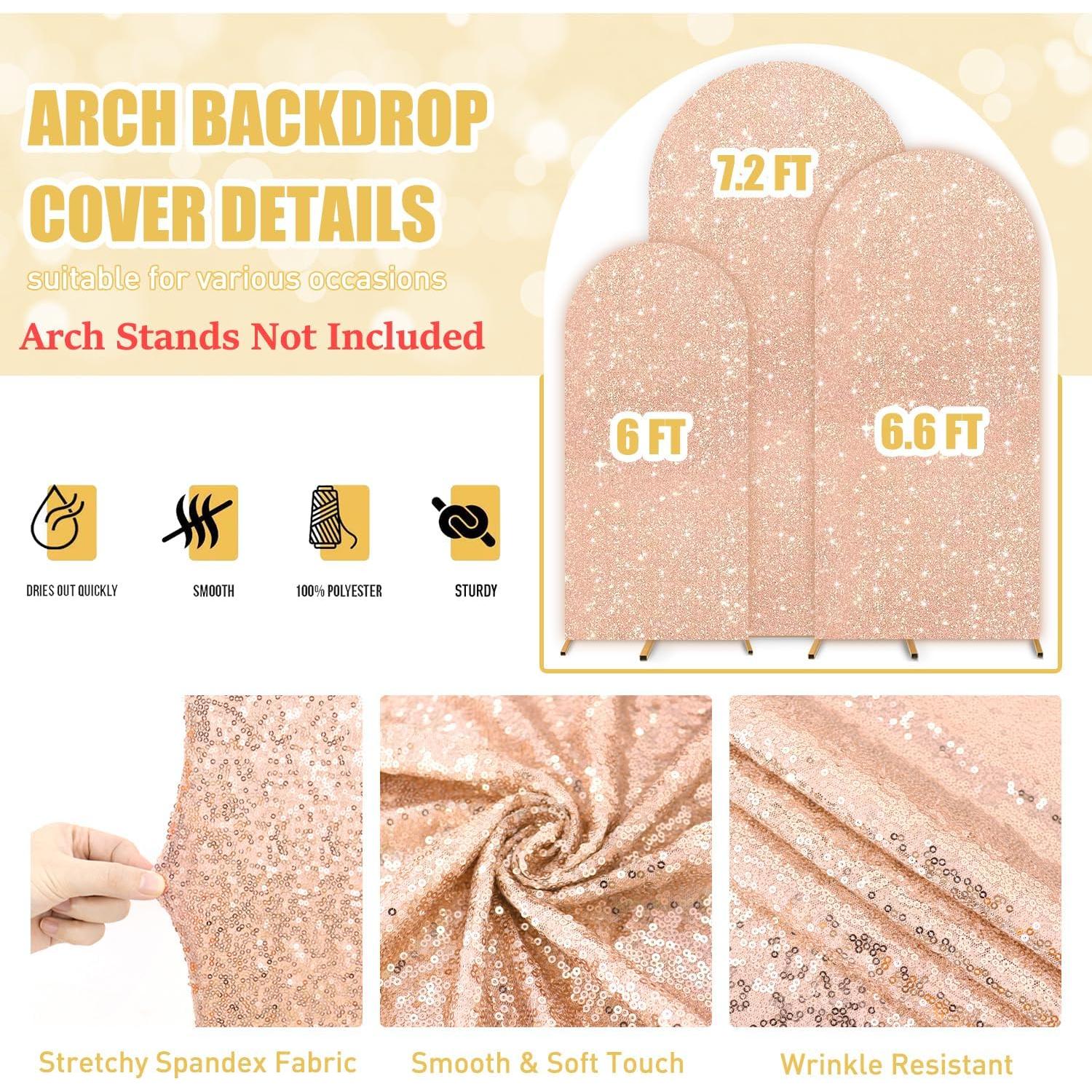 Juego de 3 Fundas de Arco Brillantes FUHSY Rosa Dorado 1.8m-2.2m