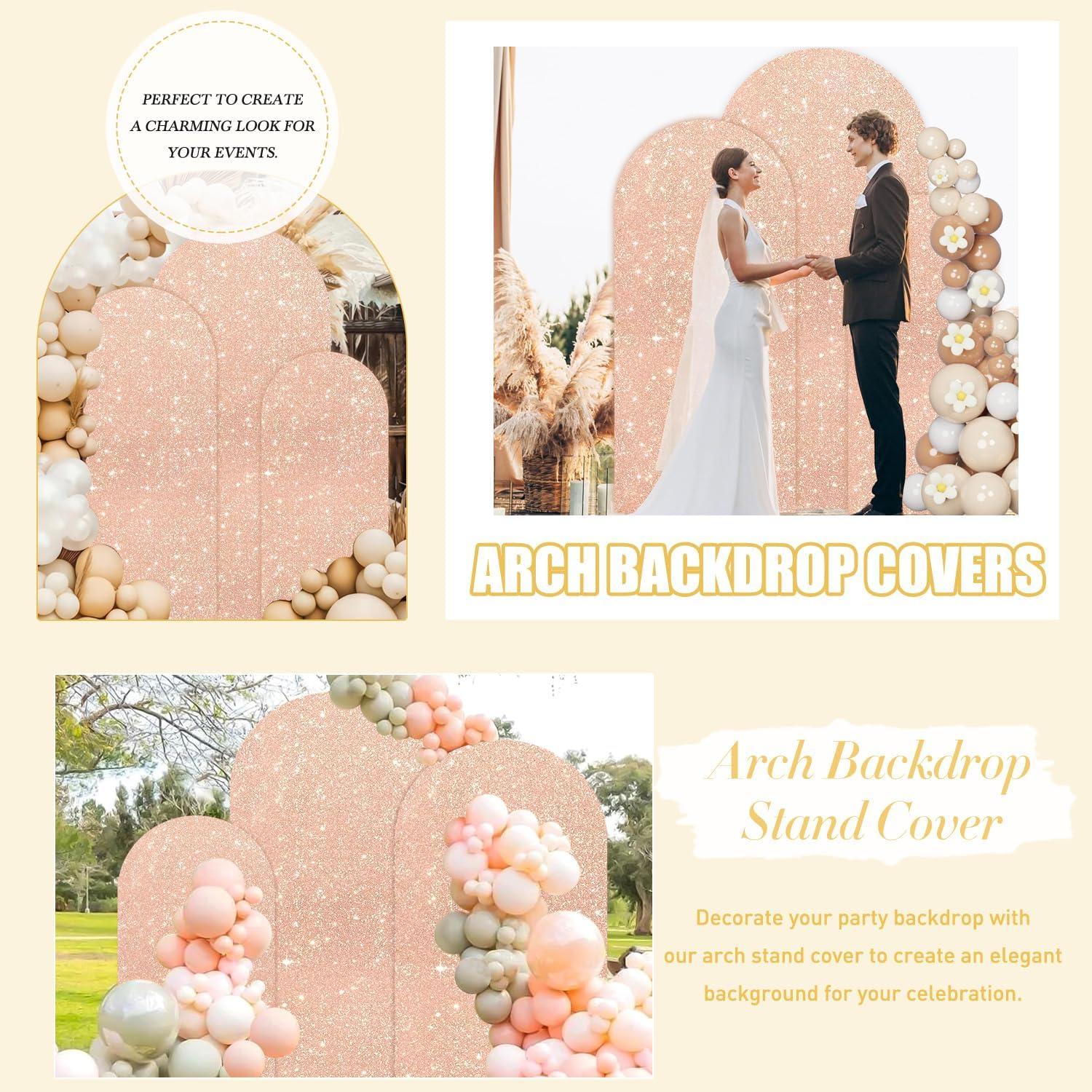 Juego de 3 Fundas de Arco Brillantes FUHSY Rosa Dorado 1.8m-2.2m