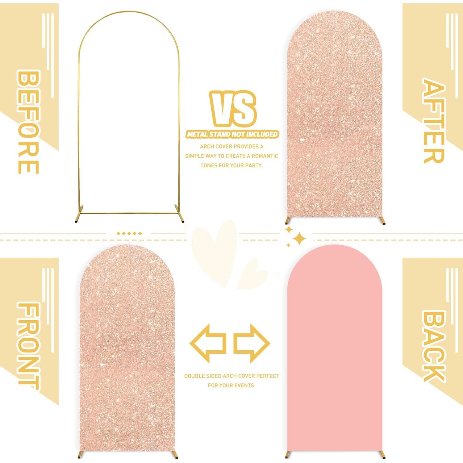 Juego de 3 Fundas de Arco Brillantes FUHSY Rosa Dorado 1.8m-2.2m