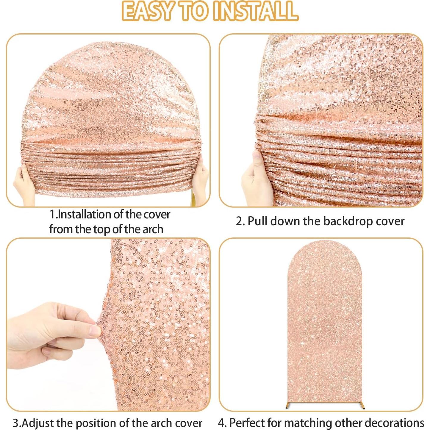 Juego de 3 Fundas de Arco Brillantes FUHSY Rosa Dorado 1.8m-2.2m