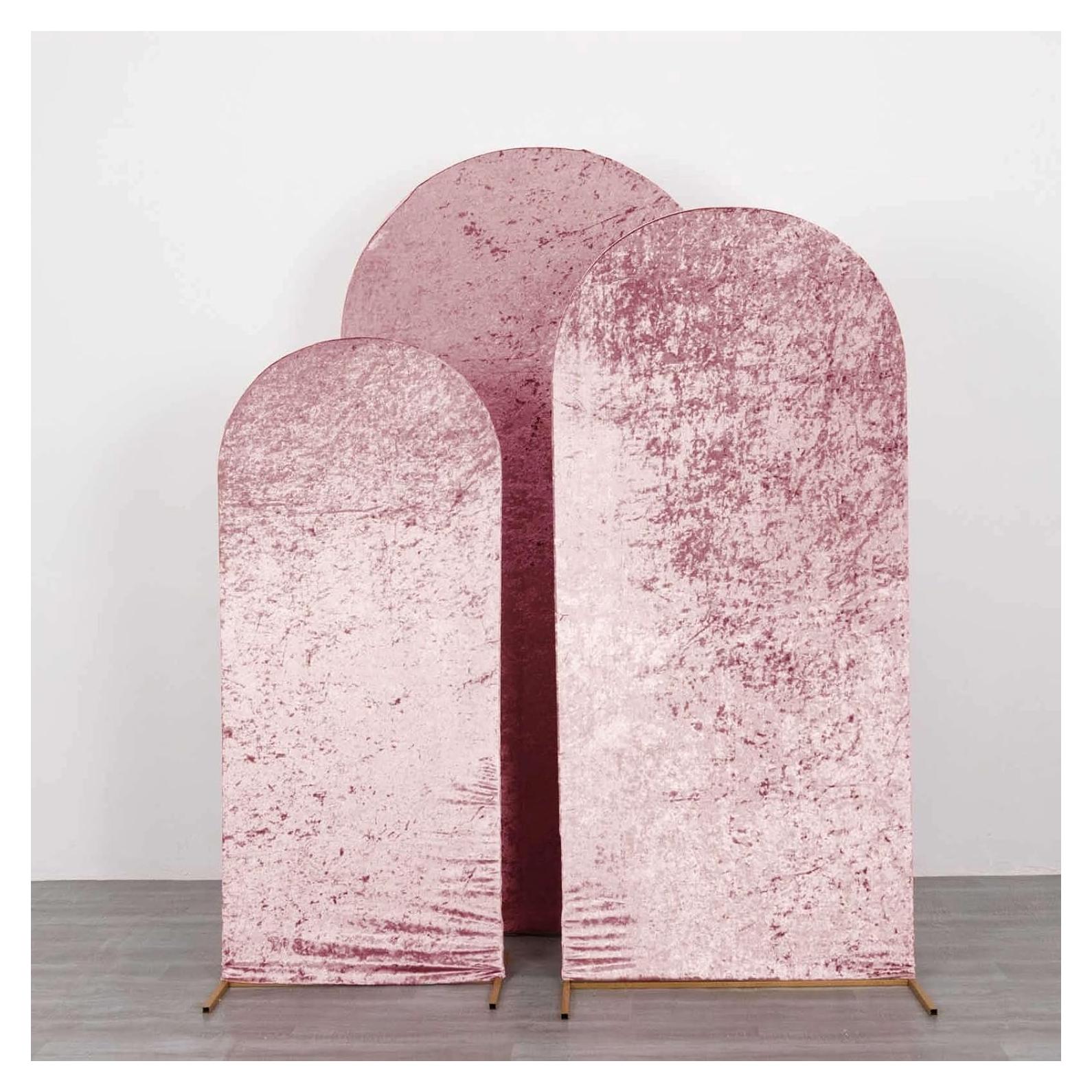 Juego de 3 Fundas de Terciopelo Aplastado Efavormart Rosa Polvoriento 1.52m, 1.83m, 2.13m