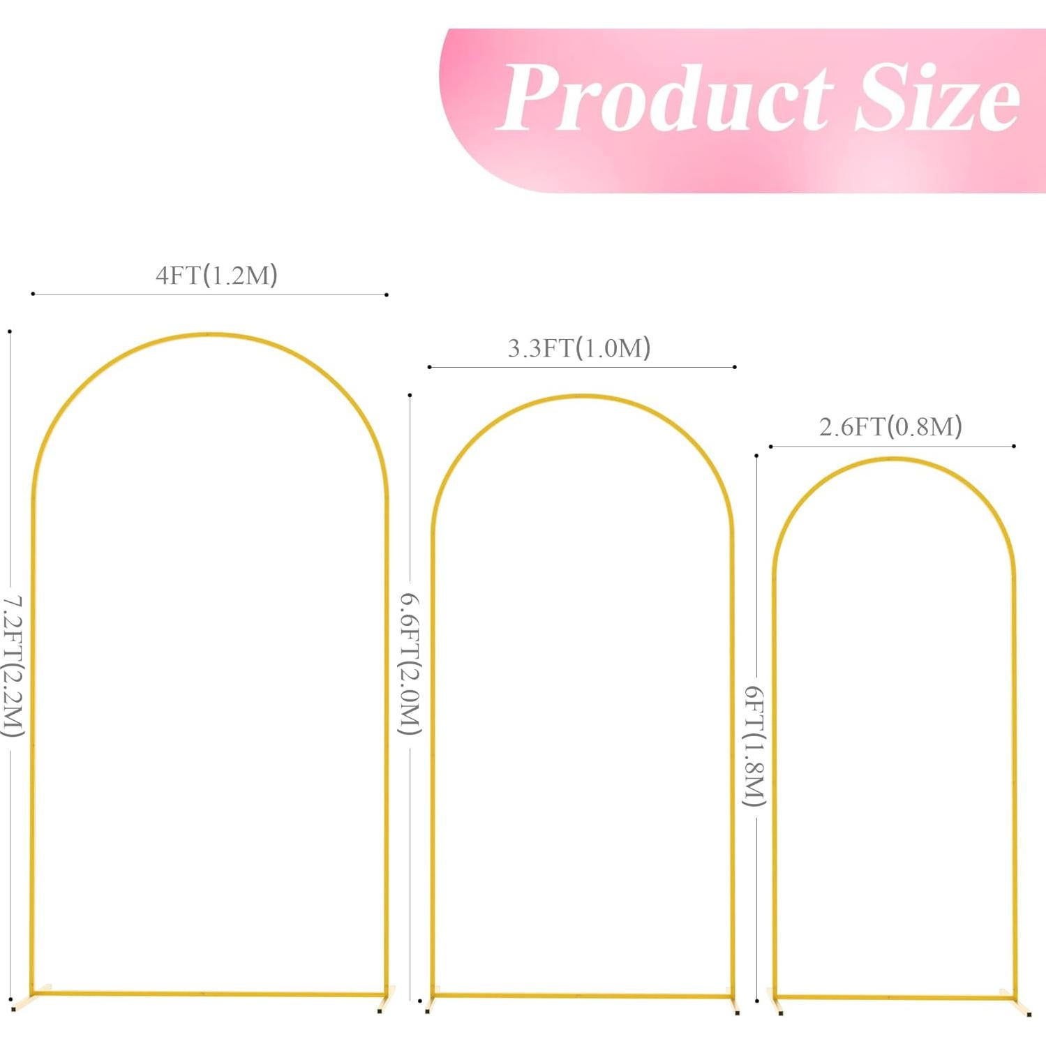 Soporte de Fondo de Arco de Boda Wokceer 3 Piezas Dorado 220x220 cm