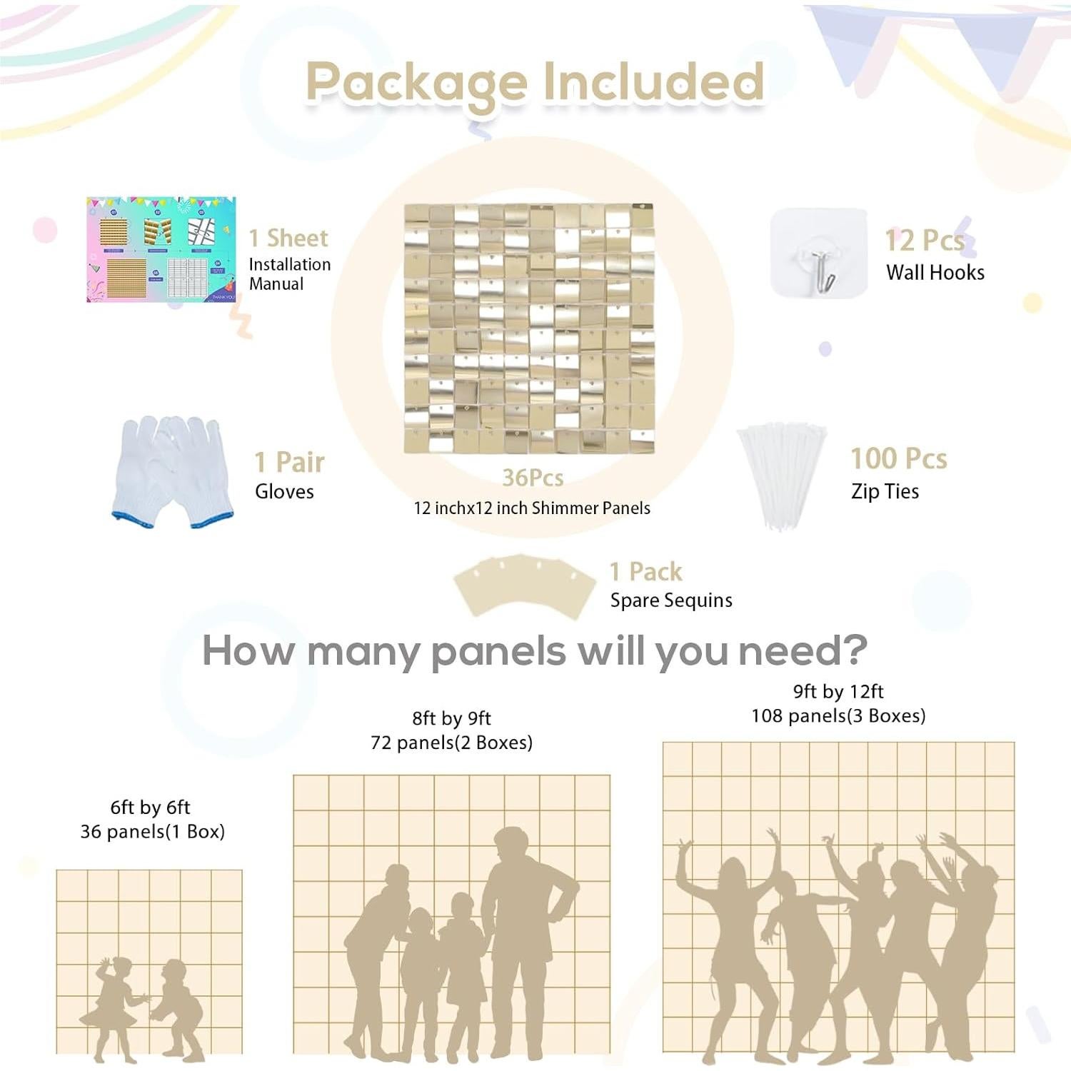 Paneles de Lentejuelas Brillantes B-COOL 30 Piezas 1.83m x 1.83m