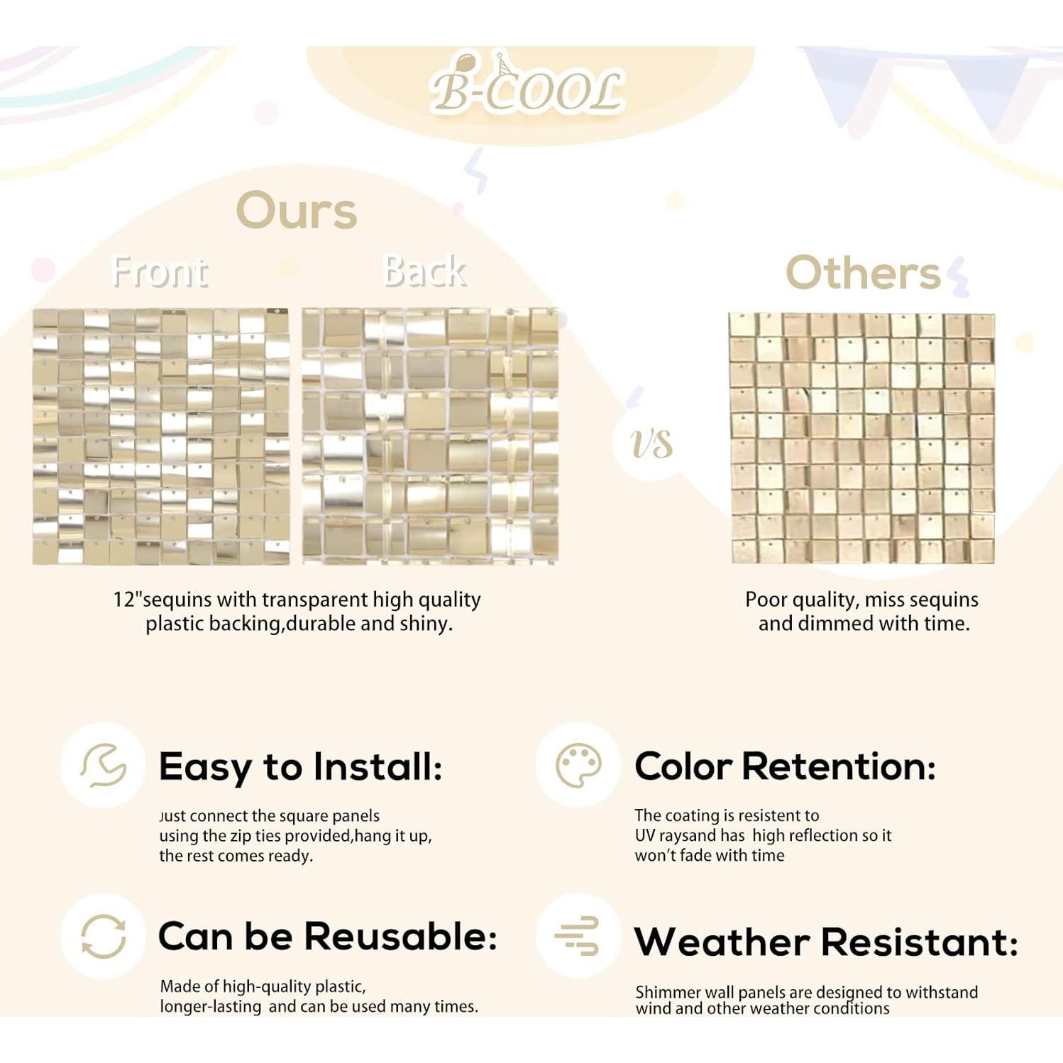 Paneles de Lentejuelas Brillantes B-COOL 30 Piezas 1.83m x 1.83m