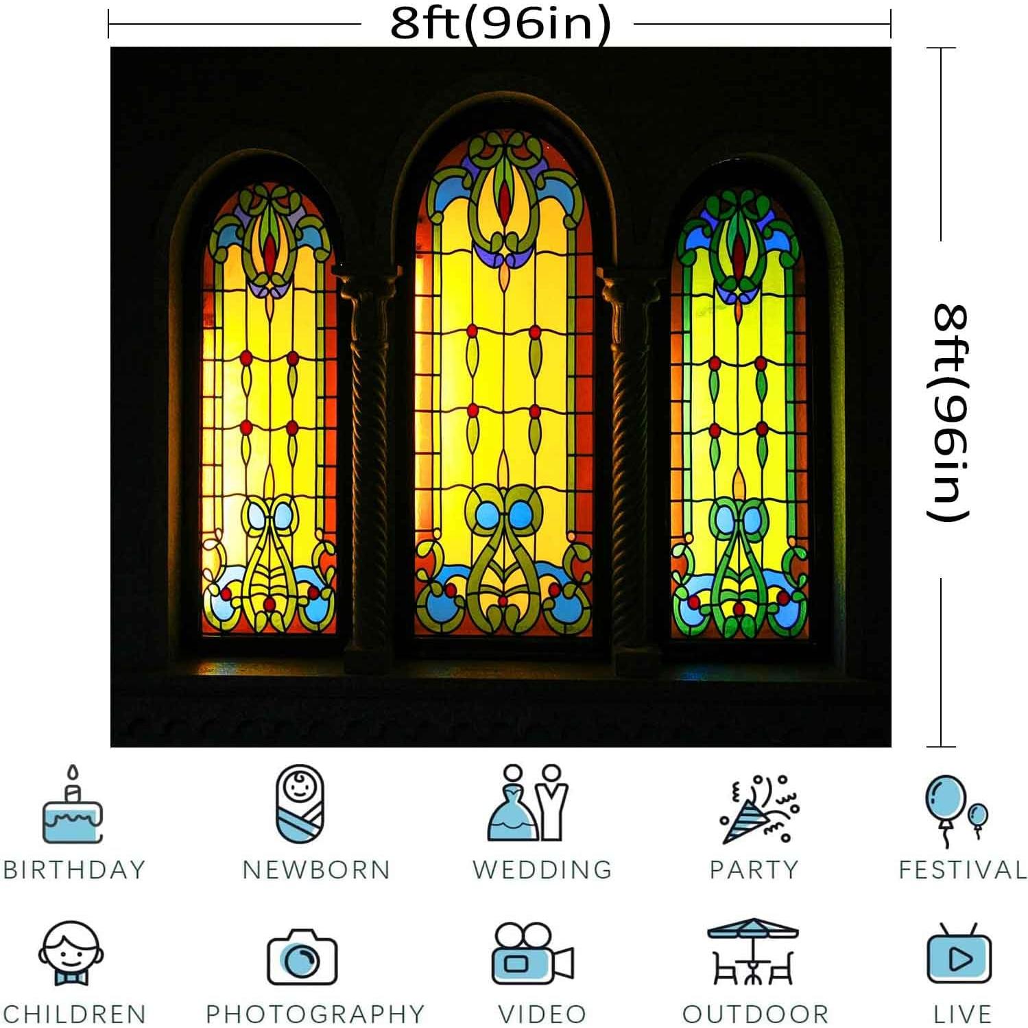 Fondo de Vinilo 2.44x2.44m EMTOBT Ventana Iglesia Vintage