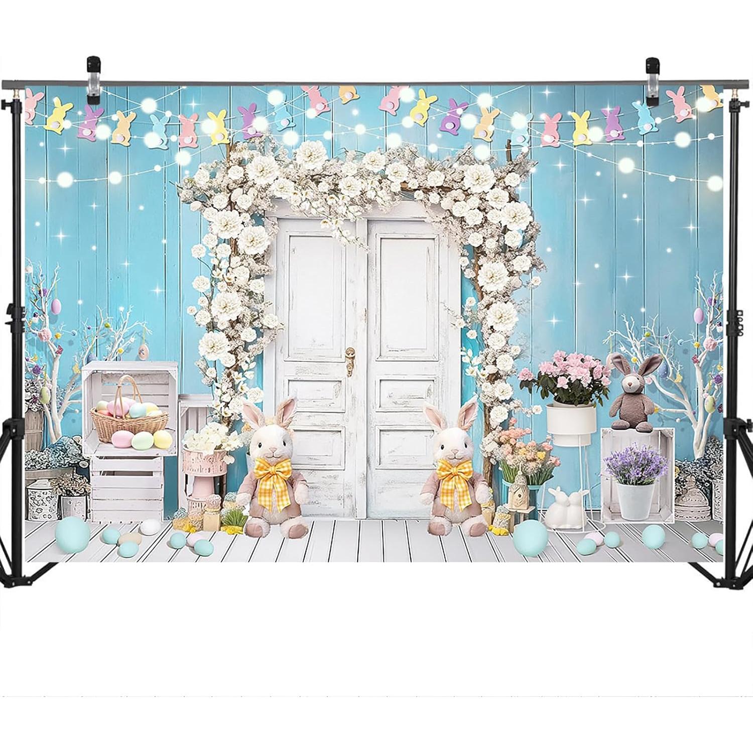 Fondo de Pascua Mocsicka 2.13x1.52m Conejo Floral Colorido