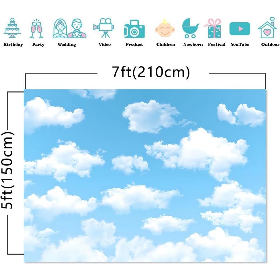 Telón de Fondo Fotográfico Yongqian 2.13x1.52m Cielo Azul Nubes