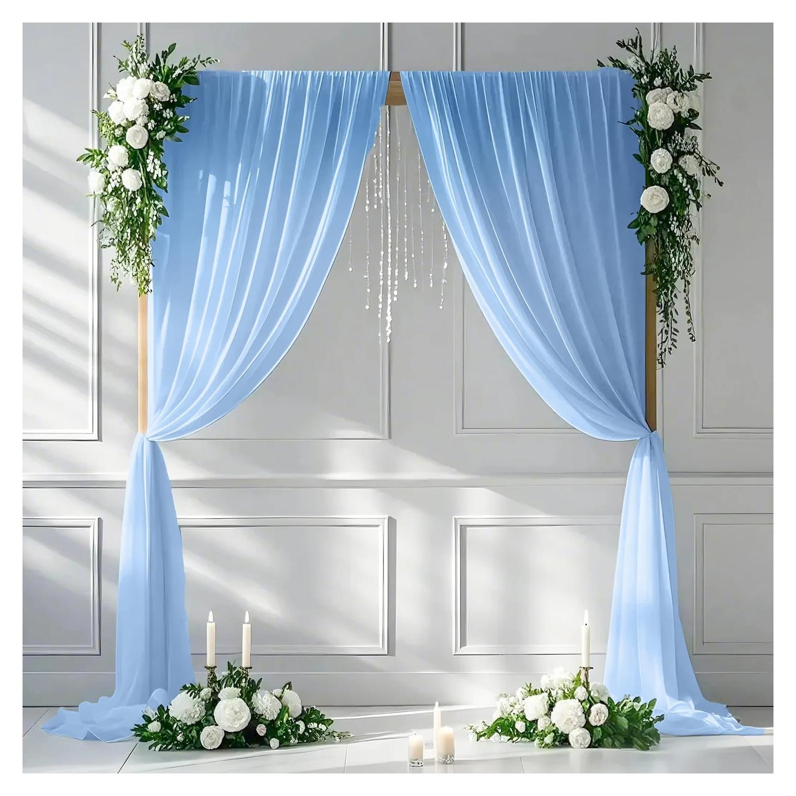 Cortinas de Chiffon Azul Bebé MODFUNS 2 Paneles 29x300 cm