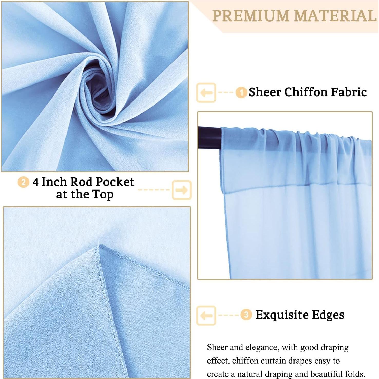 Cortinas de Chiffon Azul Bebé MODFUNS 2 Paneles 29x300 cm