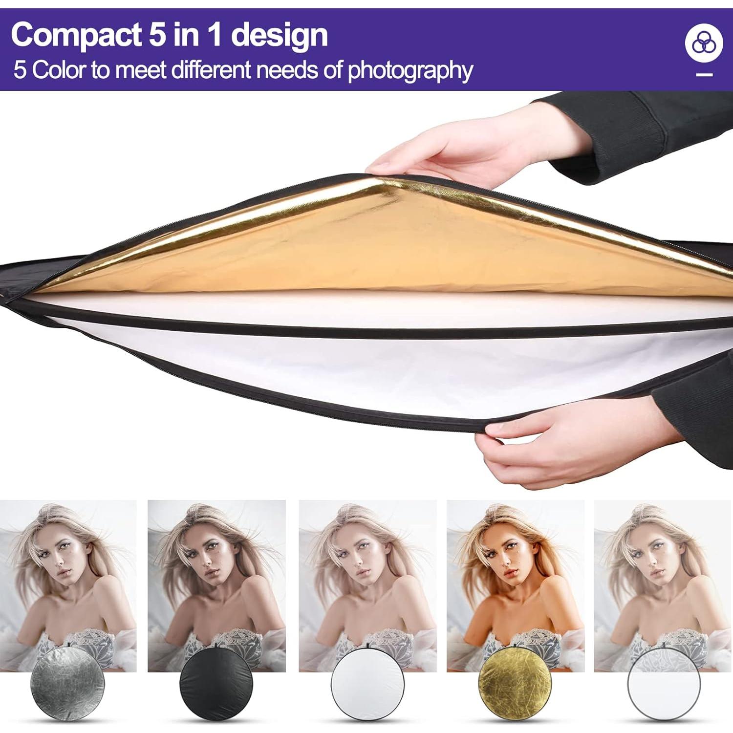 Kit de Estudio Fotográfico Emart con Soporte 260cm y Reflectores 5 en 1