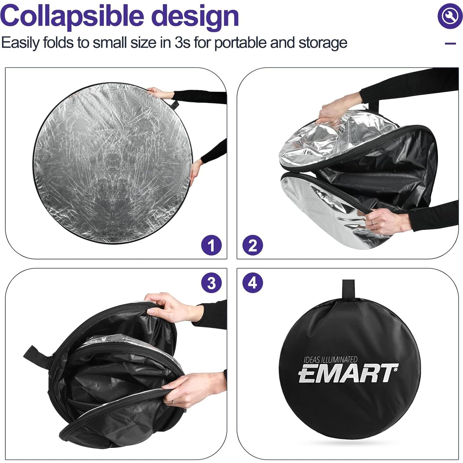 Kit de Estudio Fotográfico Emart con Soporte 260cm y Reflectores 5 en 1