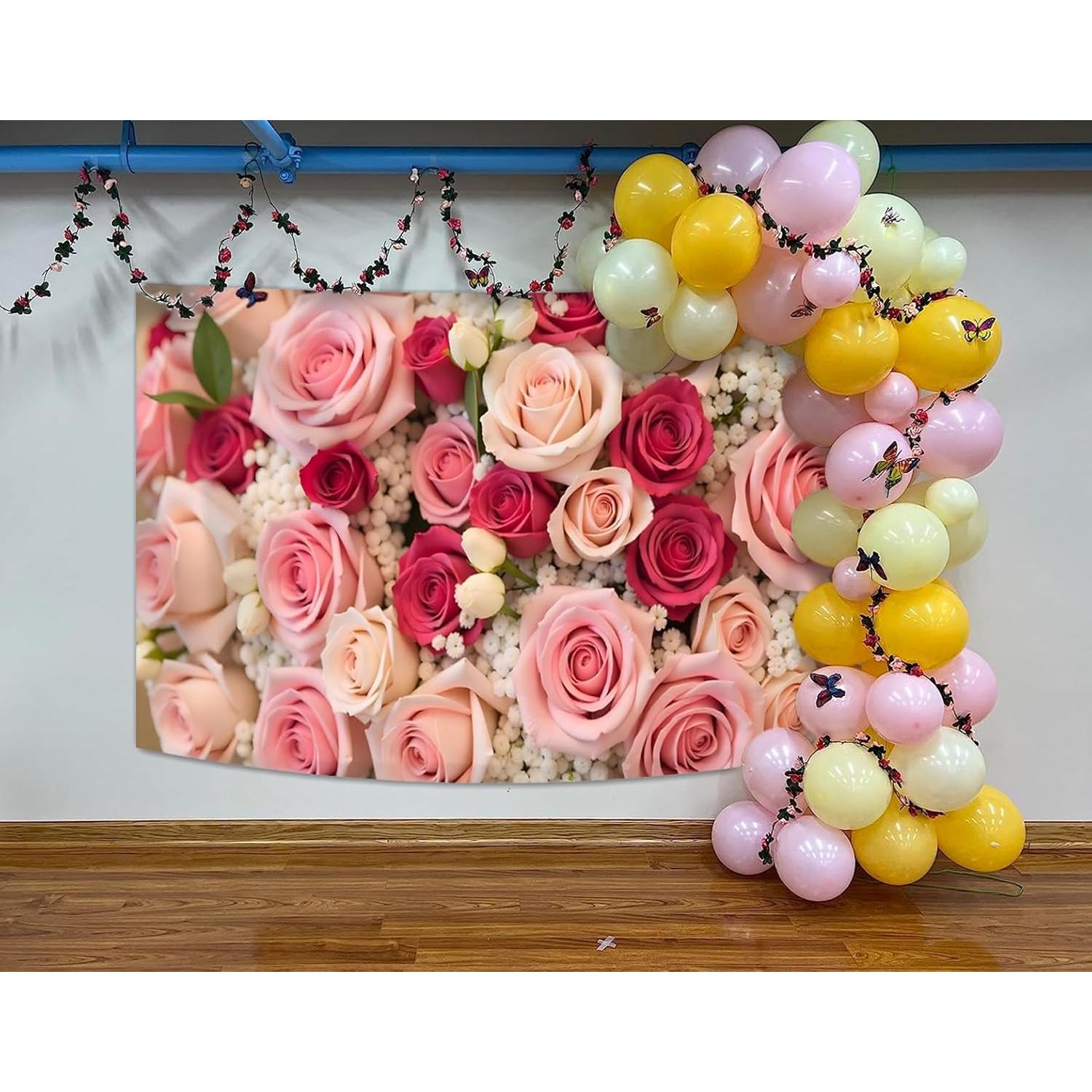 Fondo de Pared Floral 180x110 cm XYJ para Cumpleaños y Eventos