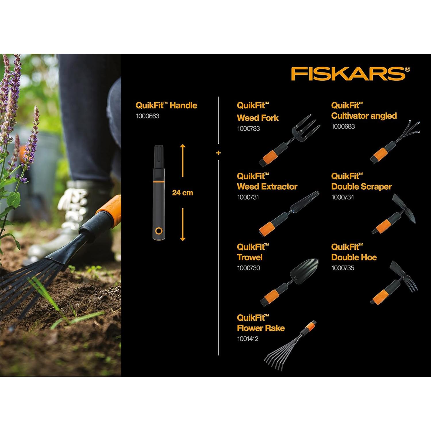 Cultivador Fiskars QuikFit Angulado 3 Puntas 5.5 cm Negro/Naranja