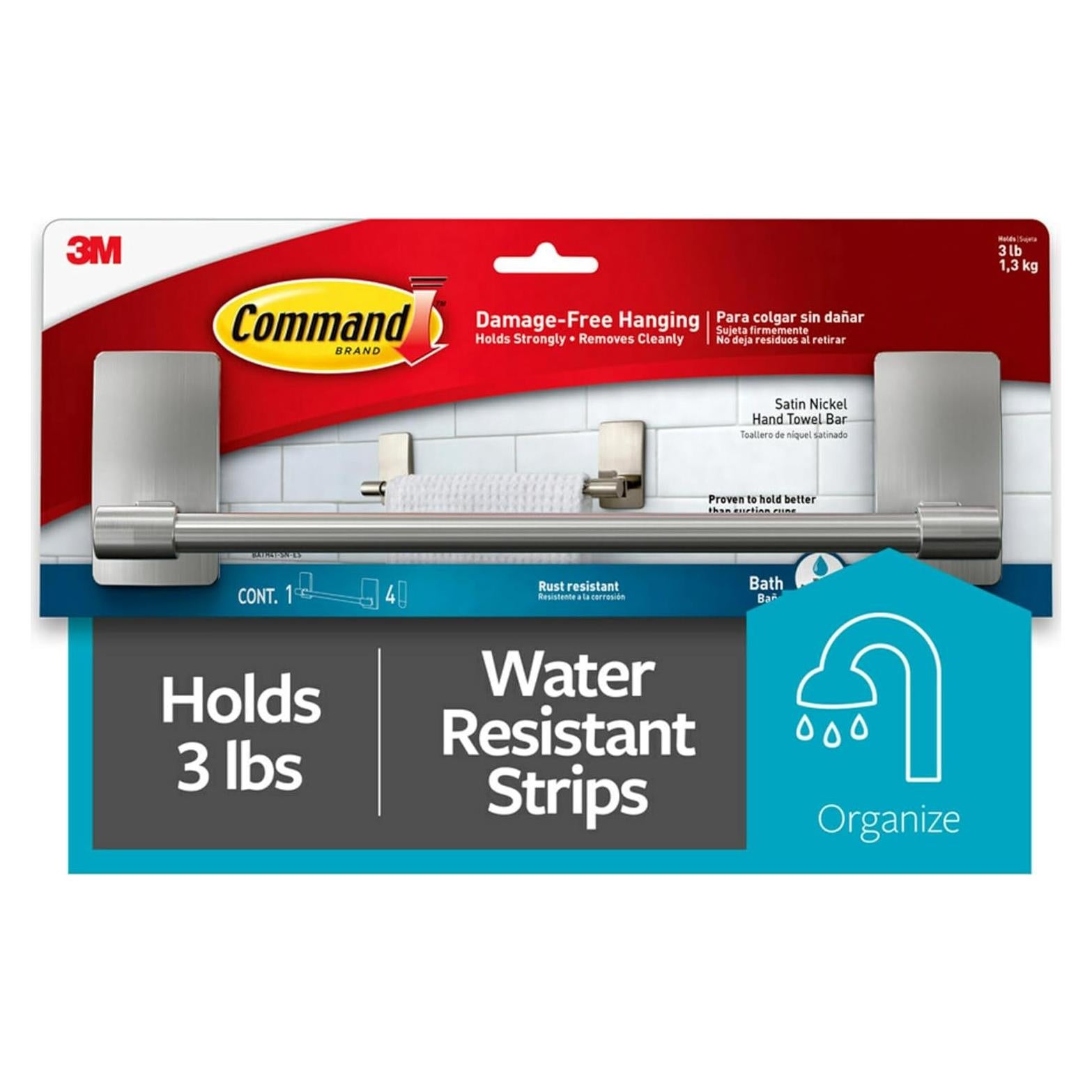 Barra para Toalla de Mano Command Níquel Satinado 22.86 cm