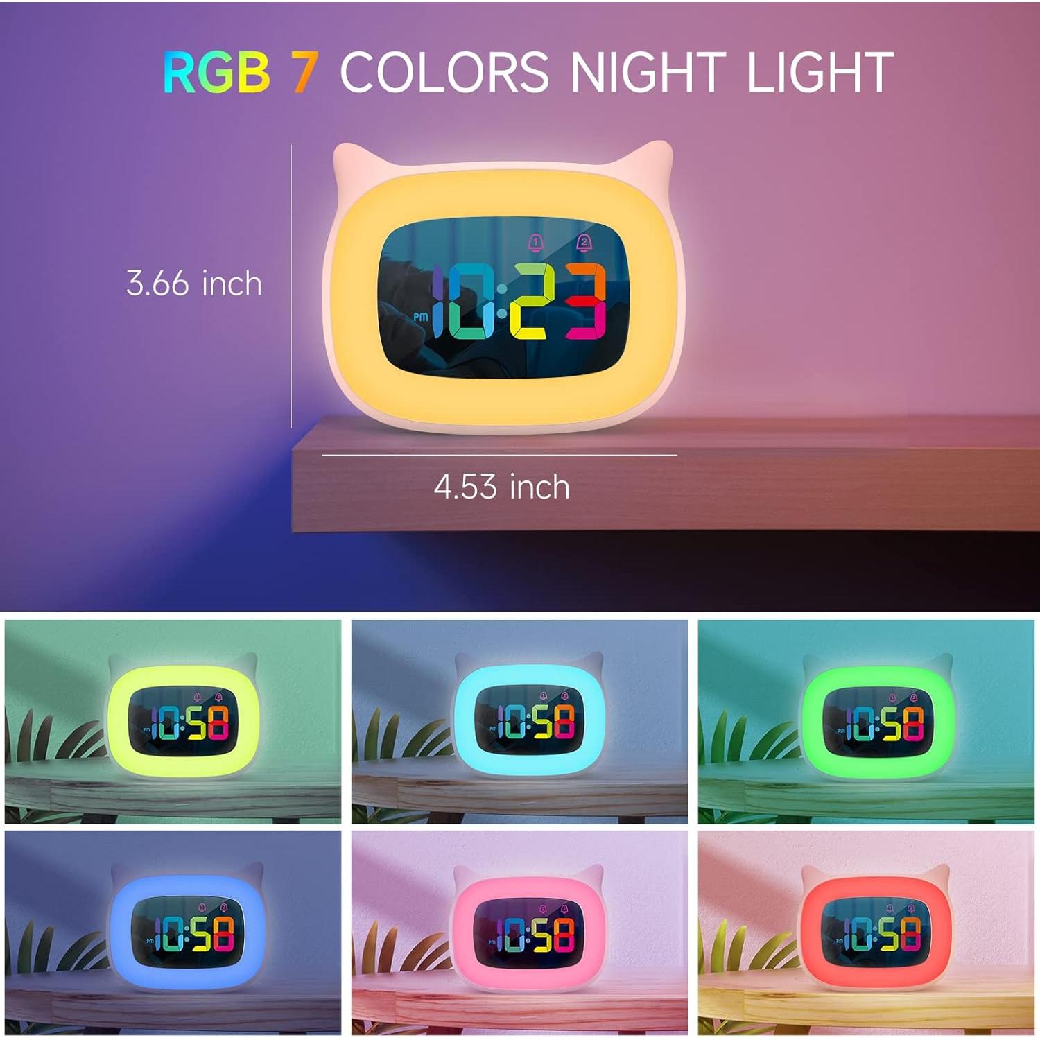 Reloj Despertador Infantil SMOUPING con Luz Nocturna RGB Rosa