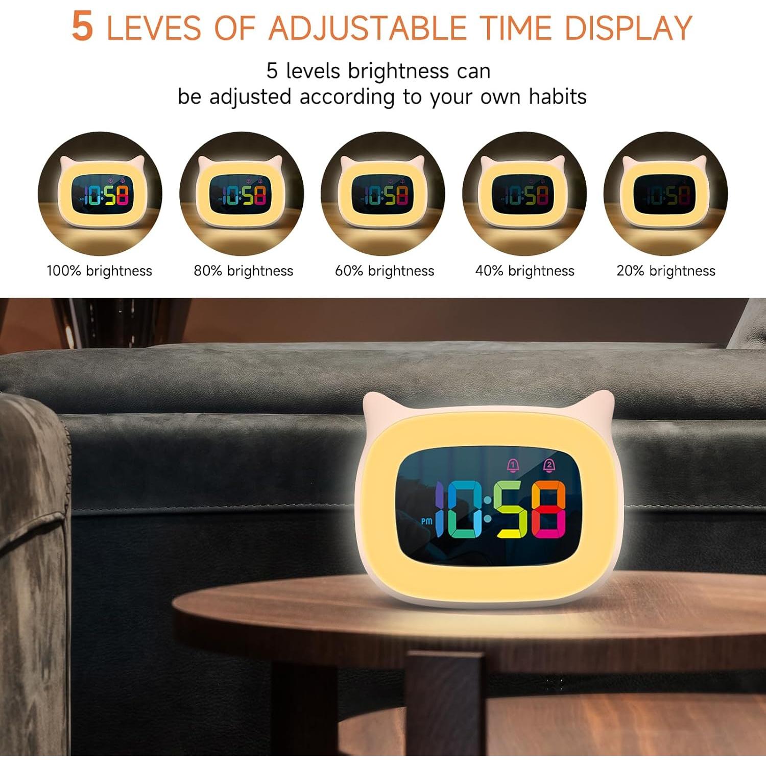 Reloj Despertador Infantil SMOUPING con Luz Nocturna RGB Rosa