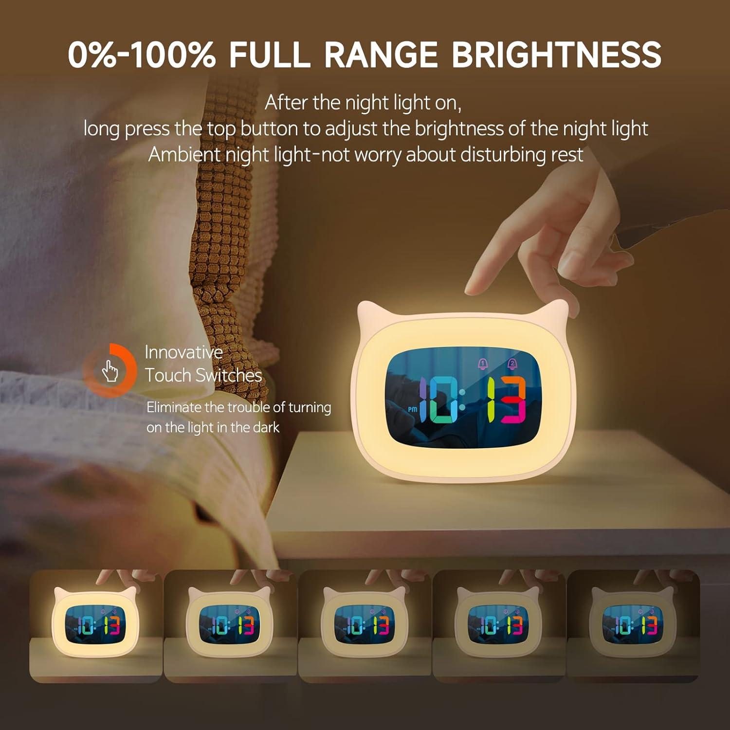 Reloj Despertador Infantil SMOUPING con Luz Nocturna RGB Rosa