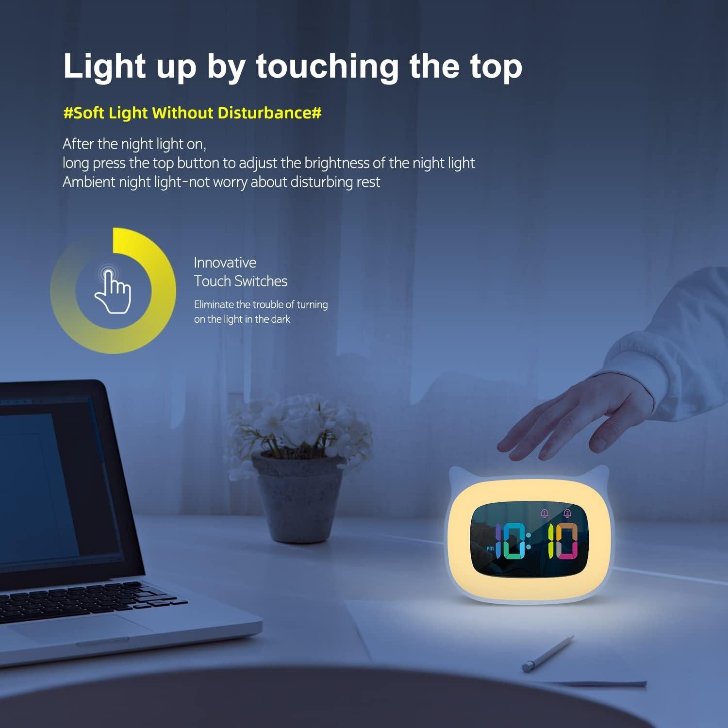 Reloj Despertador Infantil SMOUPING con Luz Nocturna RGB Rosa