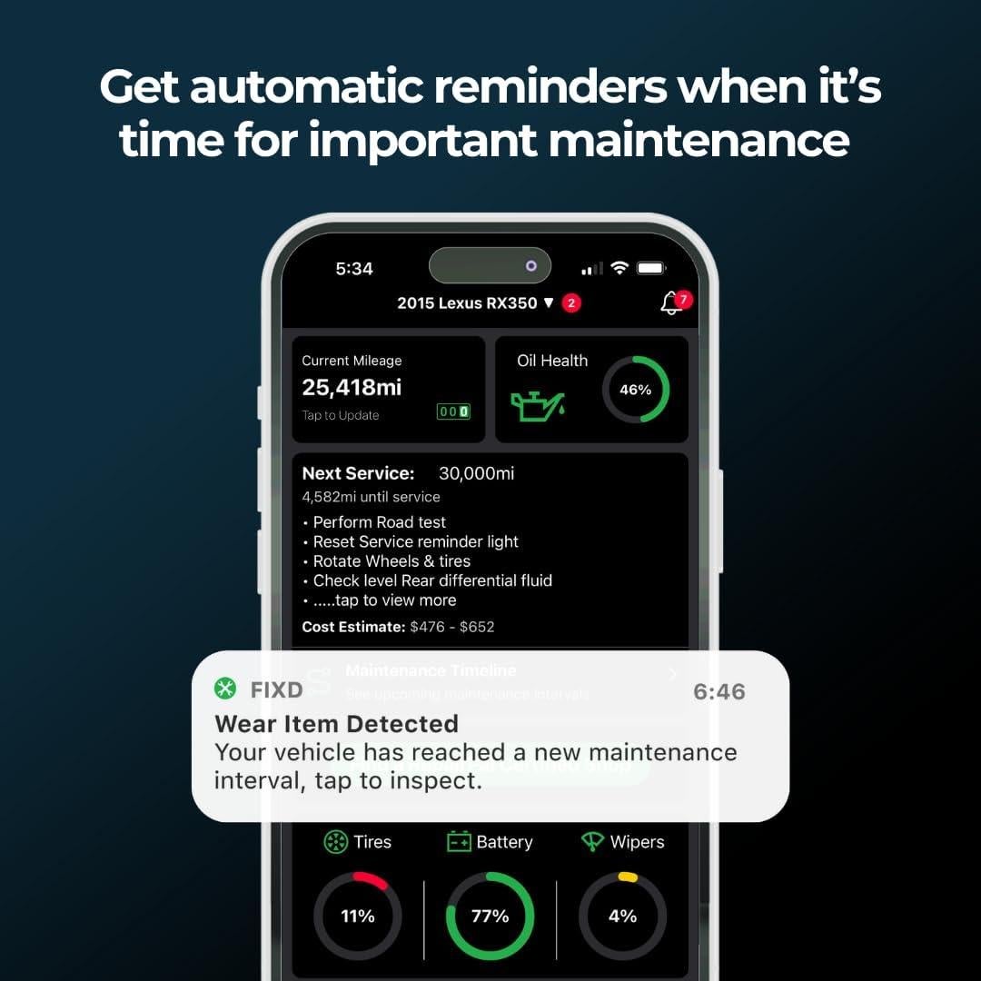 Escáner OBD2 Bluetooth FIXD - Diagnóstico para autos 1996+