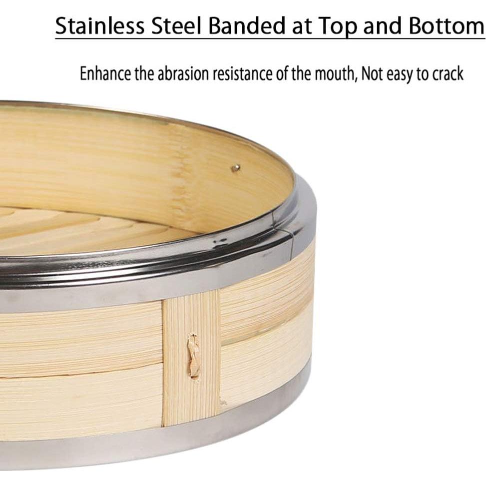 Vaporera de Bambú 2 Niveles Hcooker 7L con Acero Inoxidable