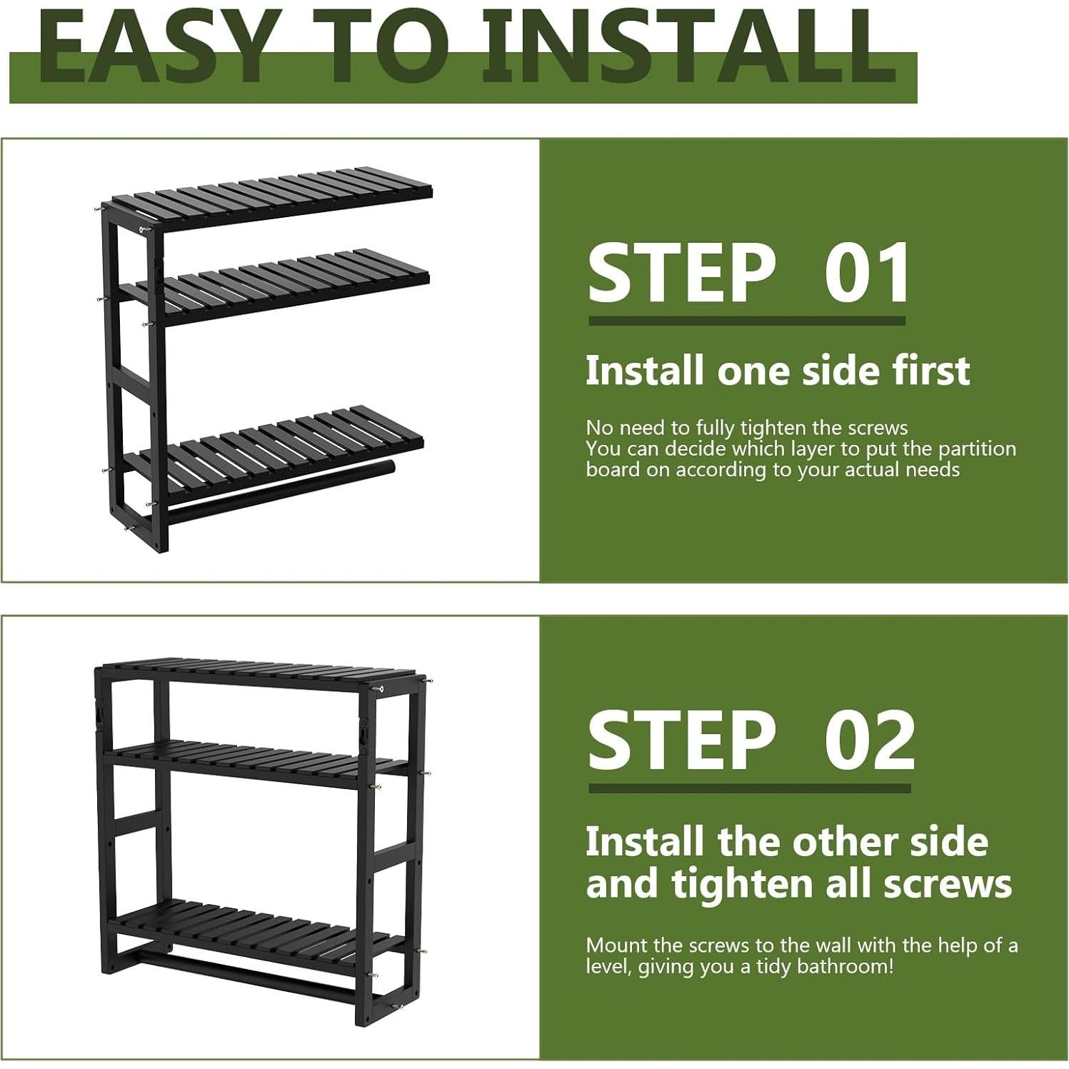 Estantería de baño Galood 3 niveles negra organizador