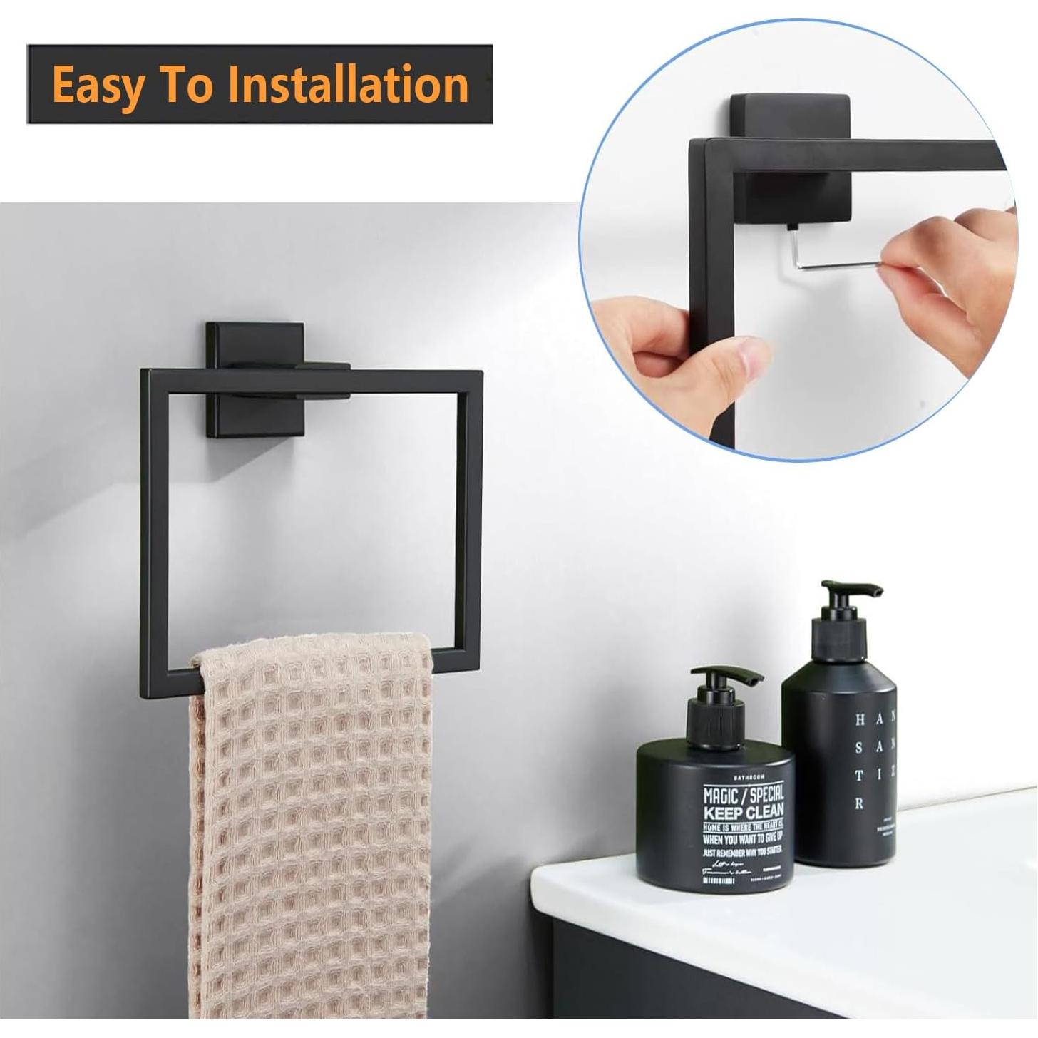 Anillo de Toalla 2 Piezas JOPOFI Acero Inoxidable Negro Mate