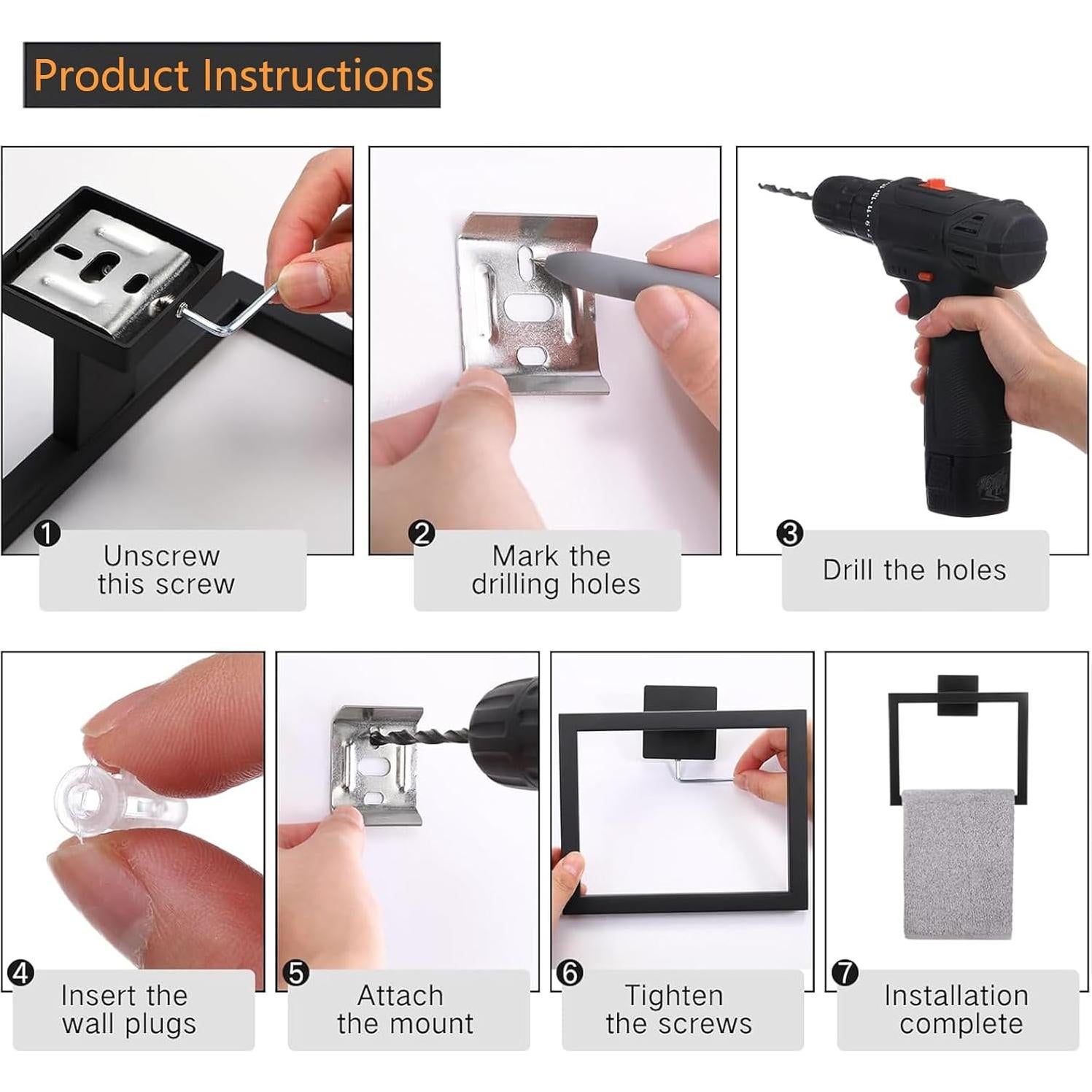 Anillo de Toalla 2 Piezas JOPOFI Acero Inoxidable Negro Mate