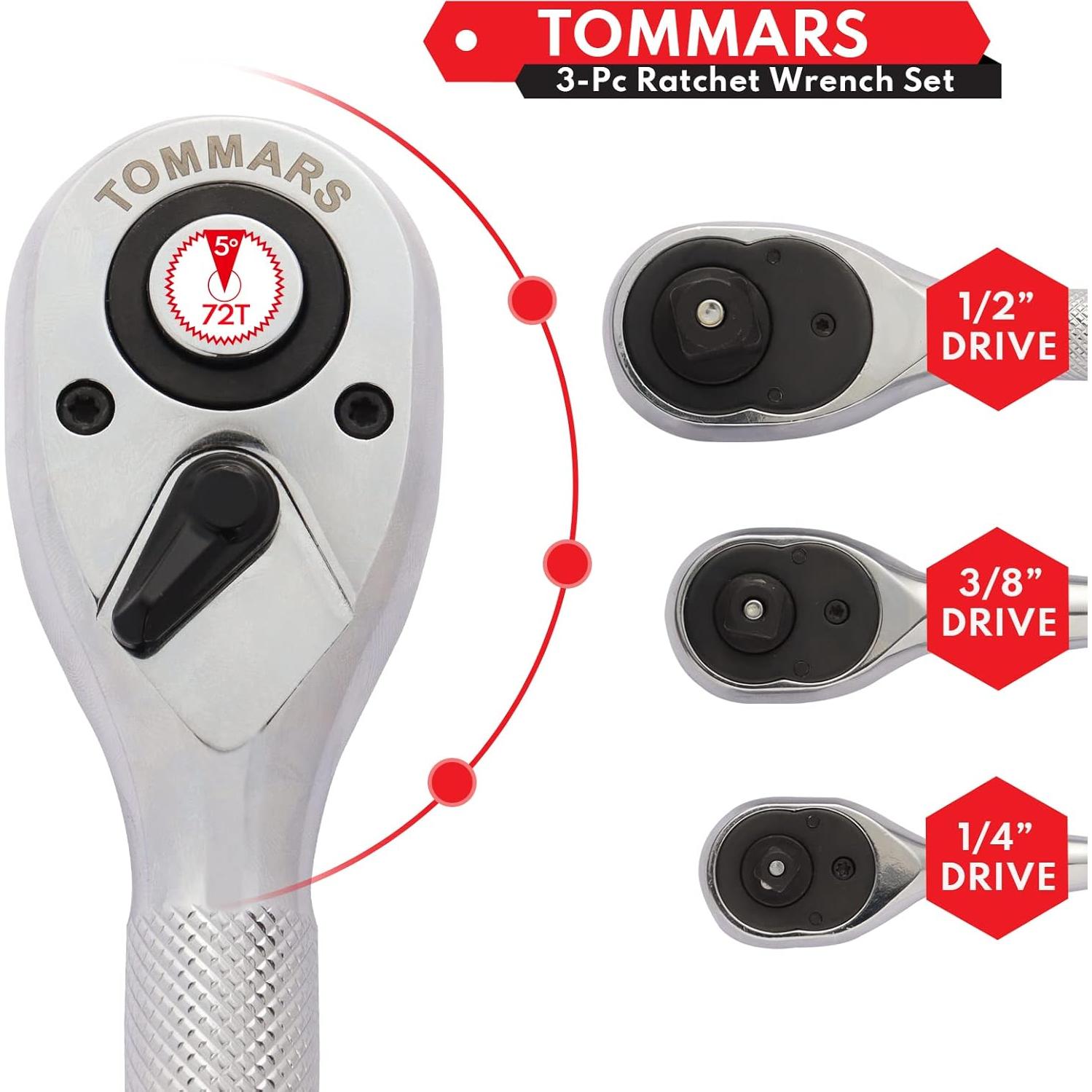 Juego de Llaves de Carraca TOMMARS 3 Piezas 72 Dientes