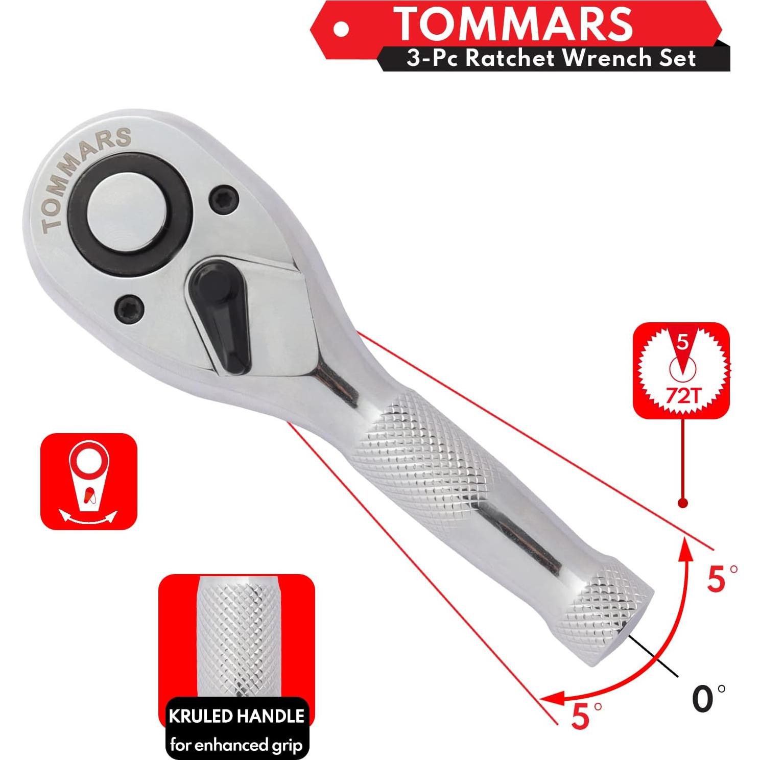 Juego de Llaves de Carraca TOMMARS 3 Piezas 72 Dientes