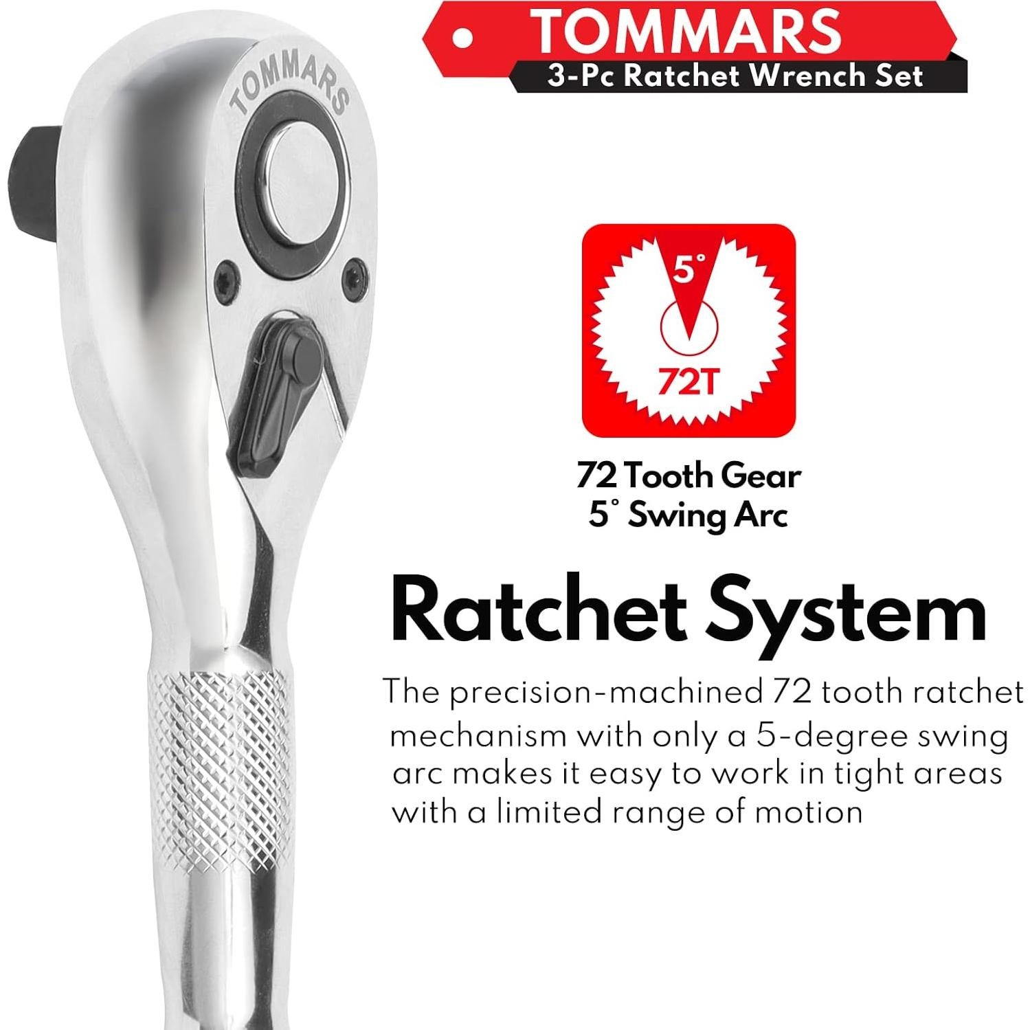 Juego de Llaves de Carraca TOMMARS 3 Piezas 72 Dientes