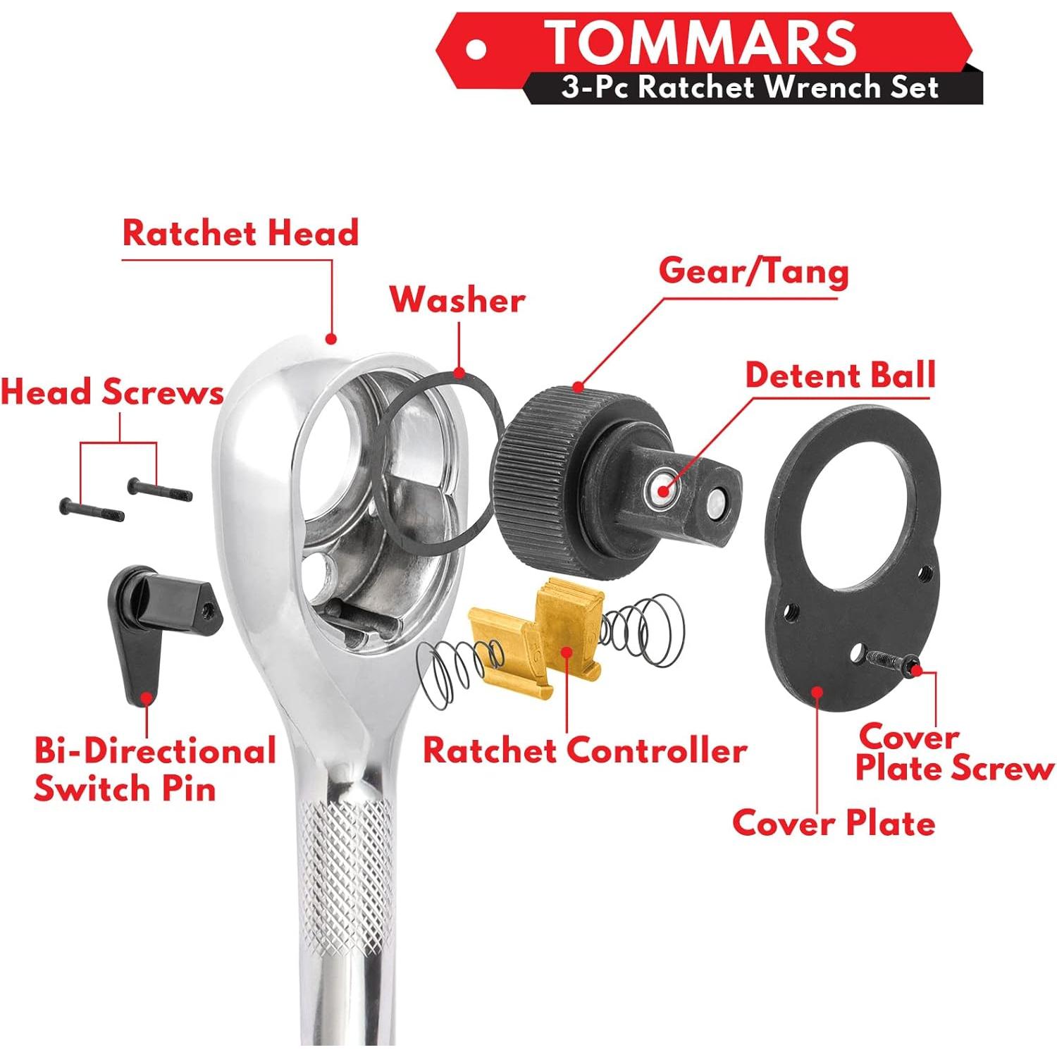 Juego de Llaves de Carraca TOMMARS 3 Piezas 72 Dientes