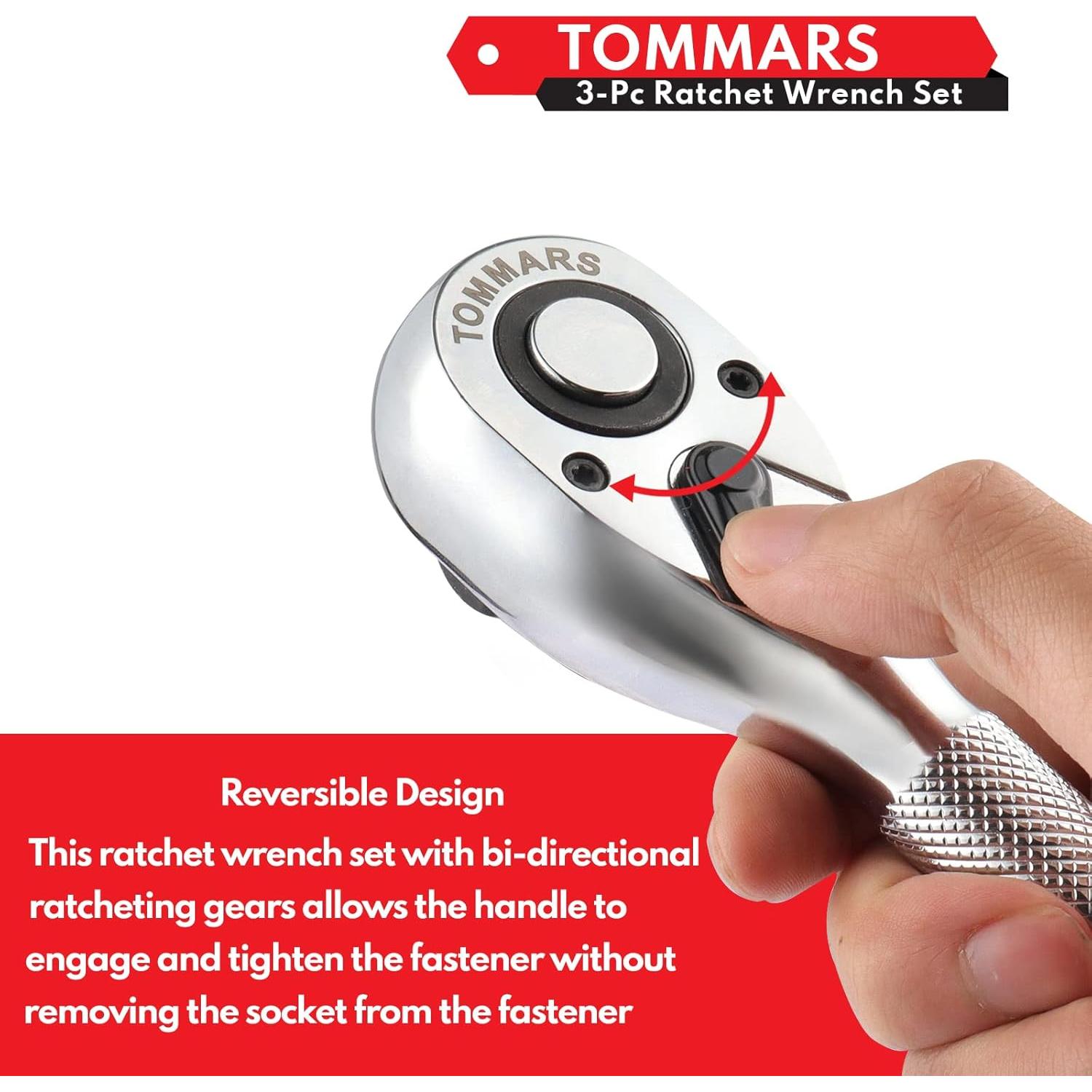 Juego de Llaves de Carraca TOMMARS 3 Piezas 72 Dientes